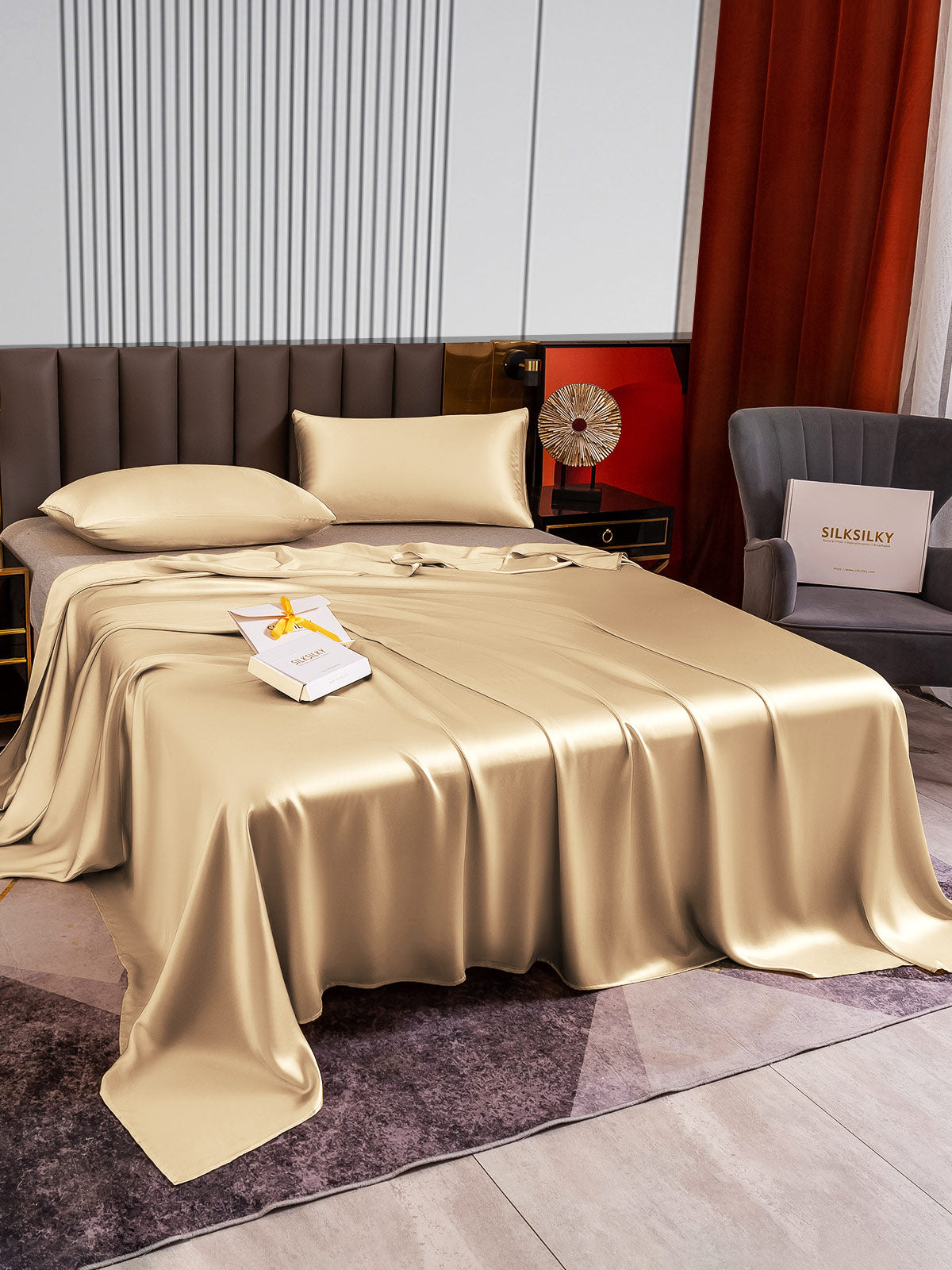 [Beige] SilkSilky-AU 22Momme Pure Silk Bedding Set 003