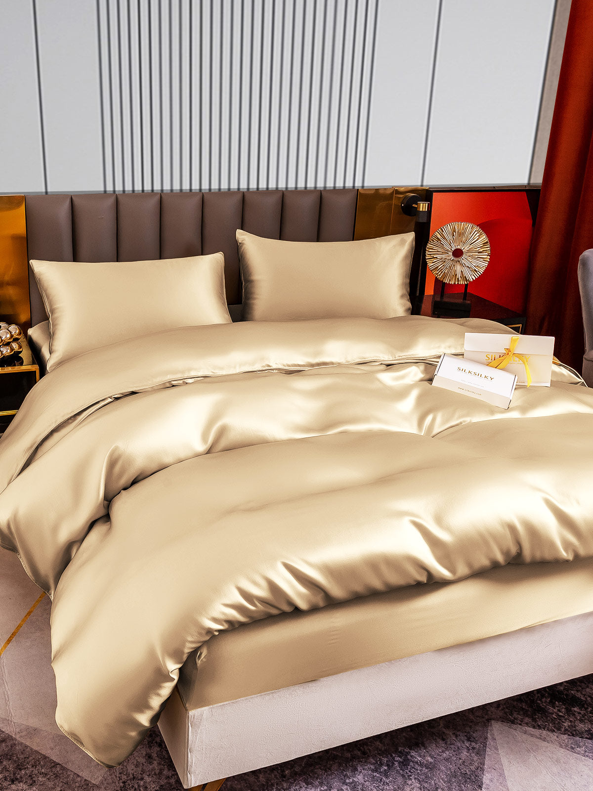 [Beige] SilkSilky-AU 22Momme Pure Silk Bedding Set 003