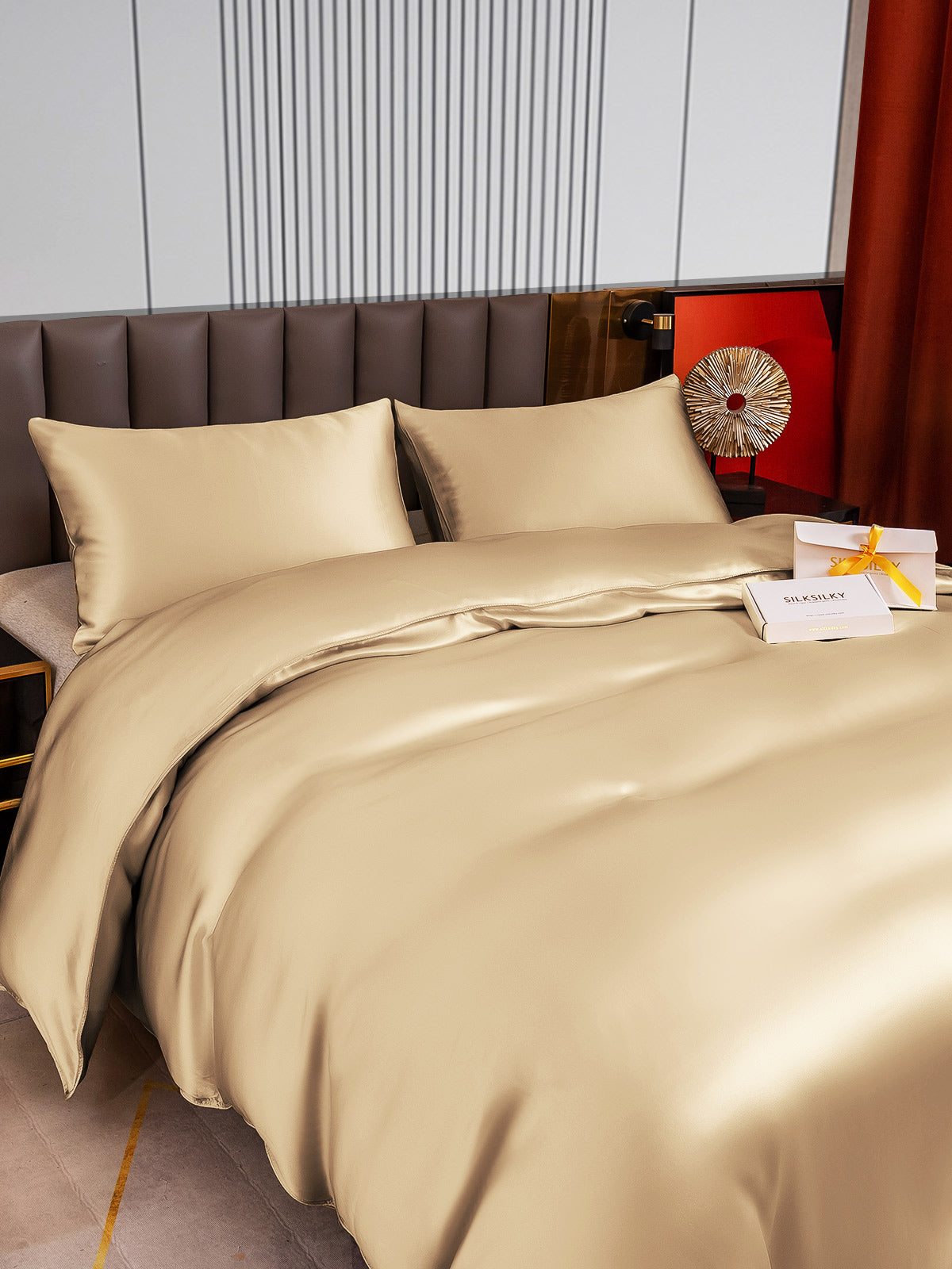 [Beige] SilkSilky-AU 22Momme Pure Silk Bedding Set 003