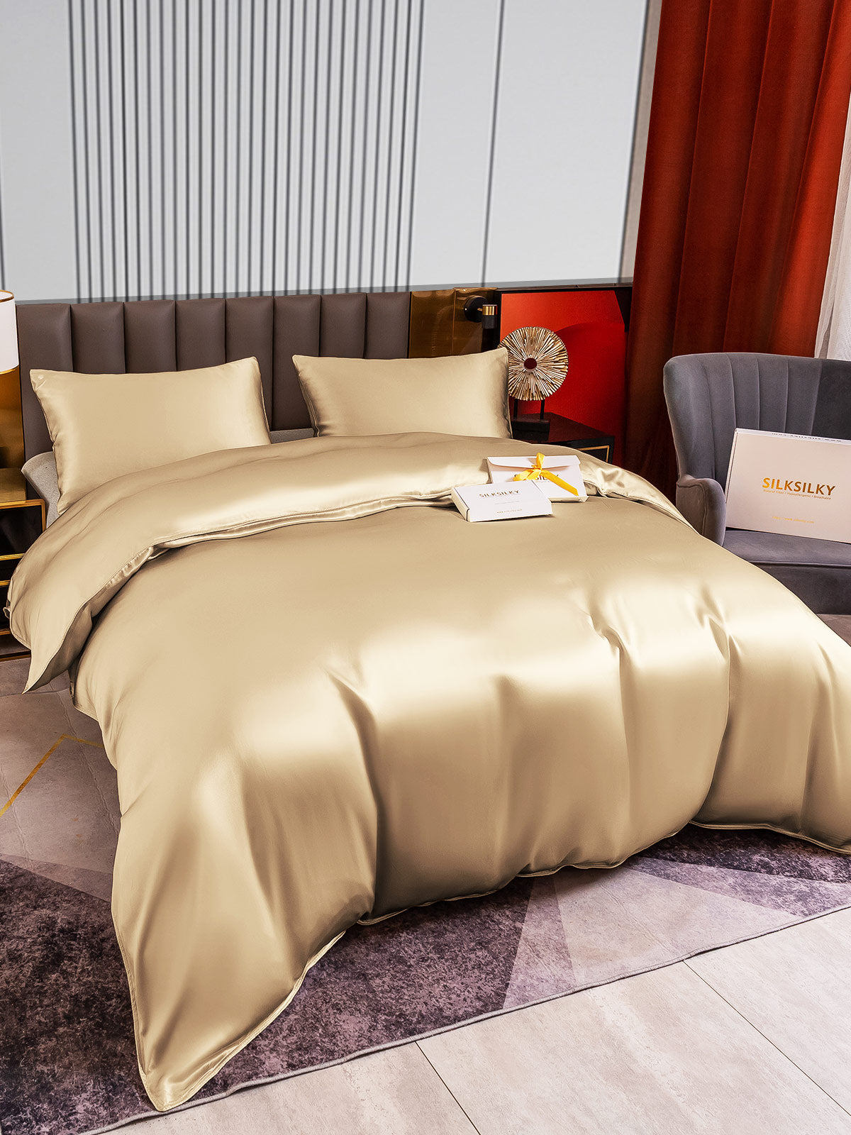 [Beige] SilkSilky-AU 22Momme Pure Silk Bedding Set 004