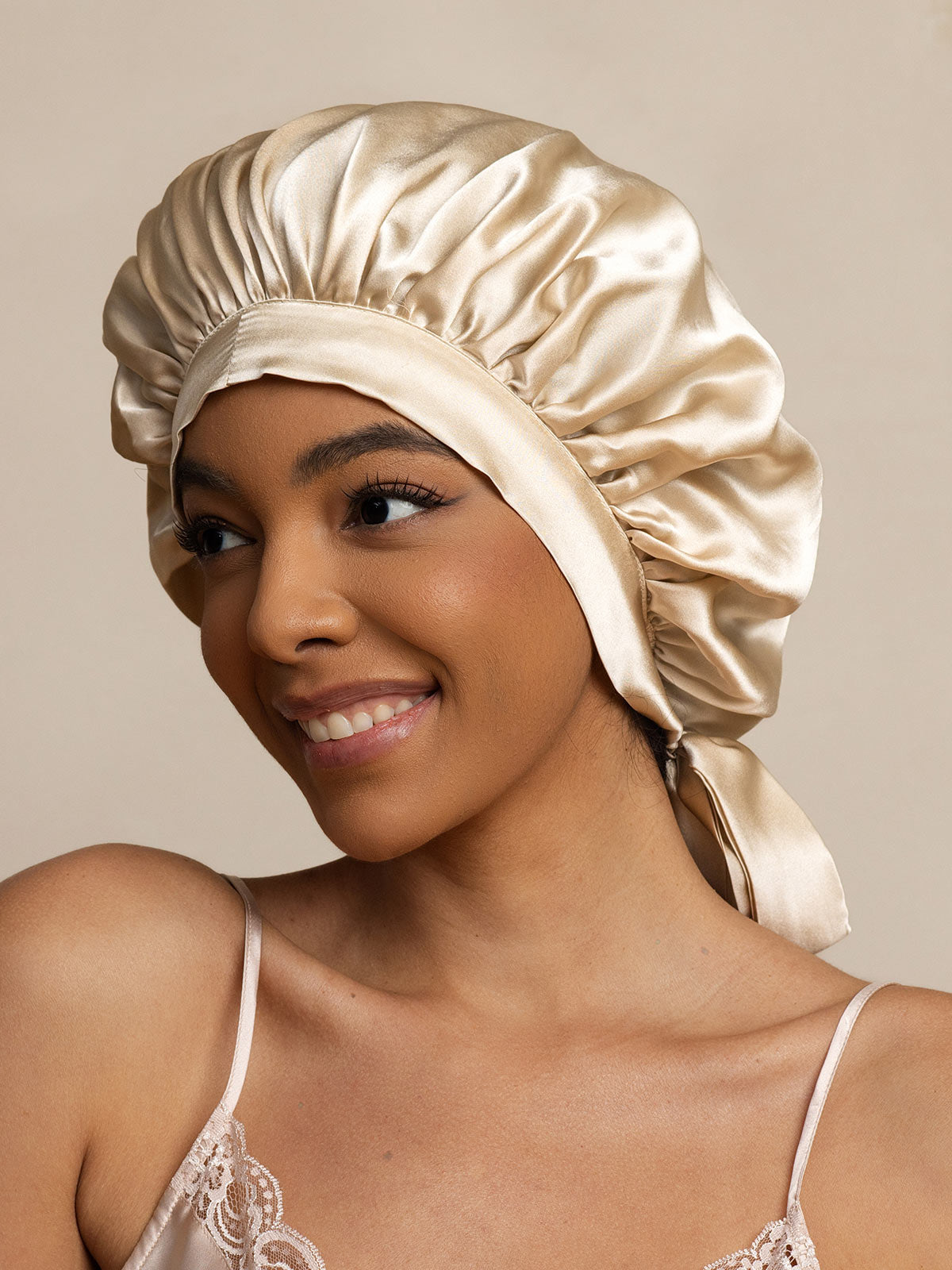 [Beige] SilkSilky-AU Pure Silk Sleep Cap 002