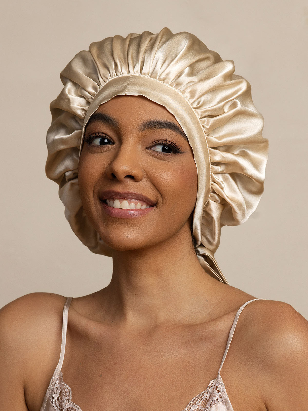 [Beige] SilkSilky-AU Pure Silk Sleep Cap 003