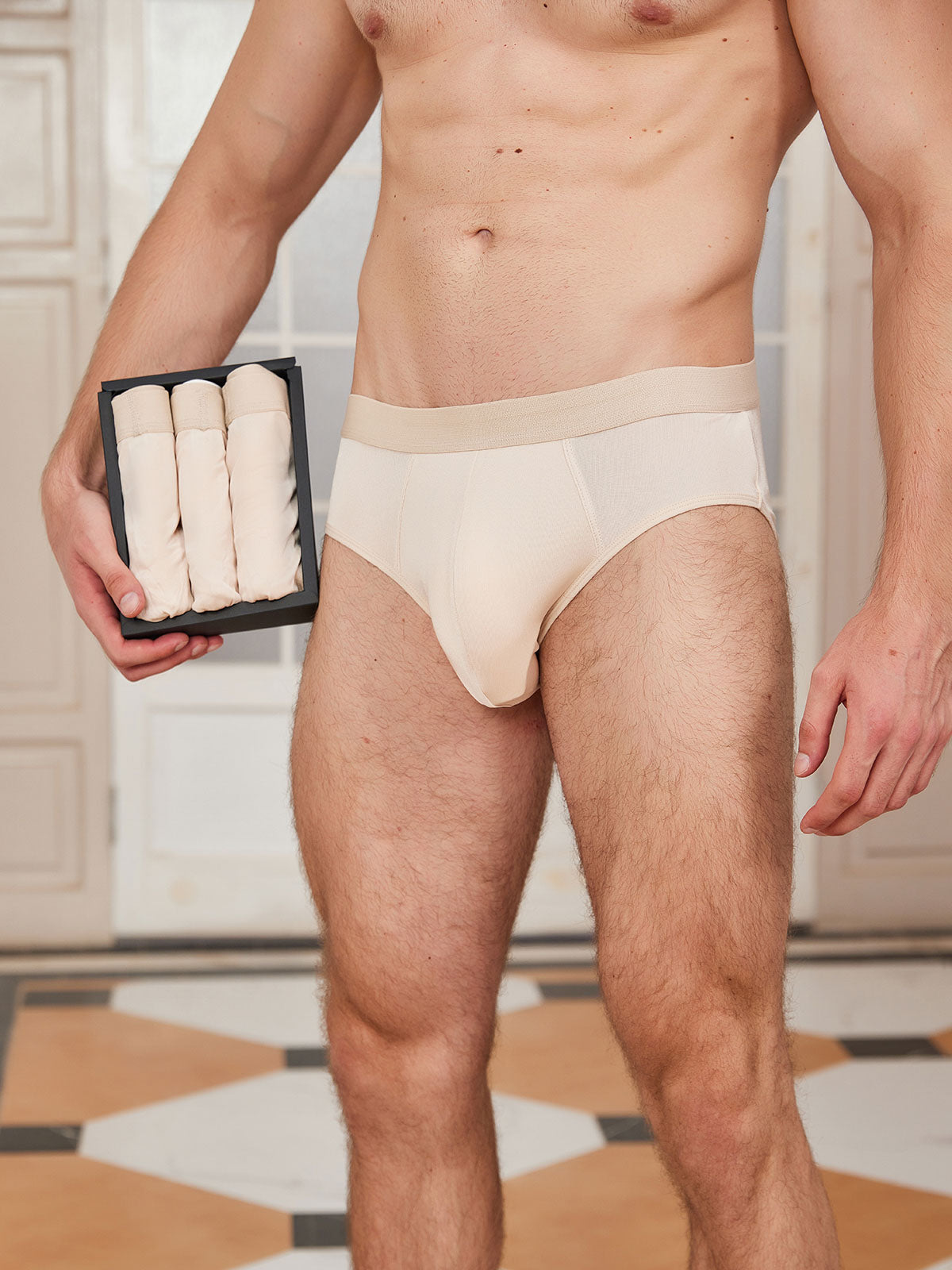 [Beige] SilkSilky-AU Silk Knitted Mens Underwear 001