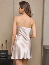 [Beige] SilkSilky-AU Half Sleeve V Neck Nightgown&Dressing Gown Set 006