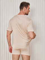 [Beige] SilkSilky-AU 100% Silk Jersey Short Sleeve Crew Neck Men's T-Shirt 002