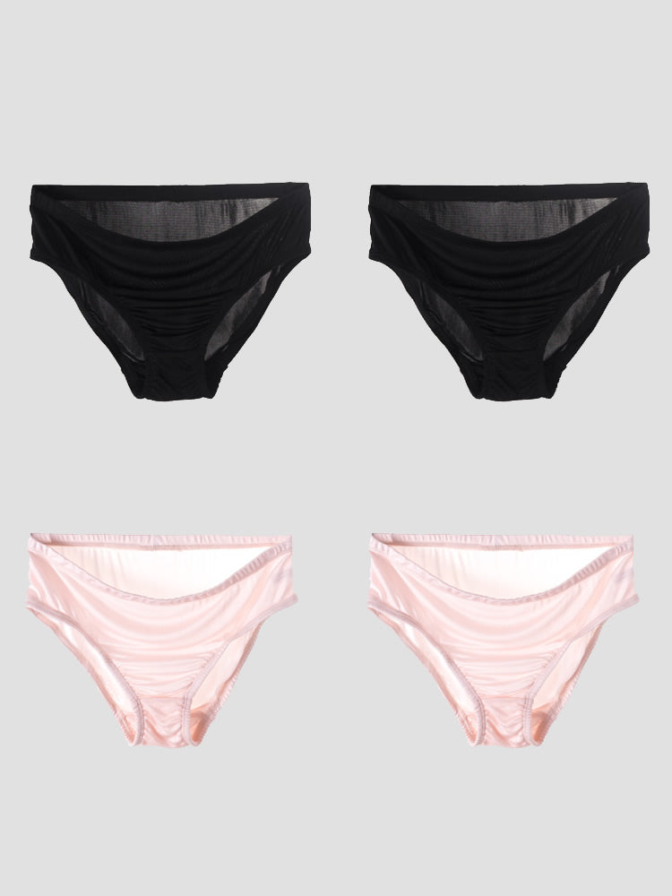 [Black+LightPink] SilkSilky-AU Silk Knitted Panty 003