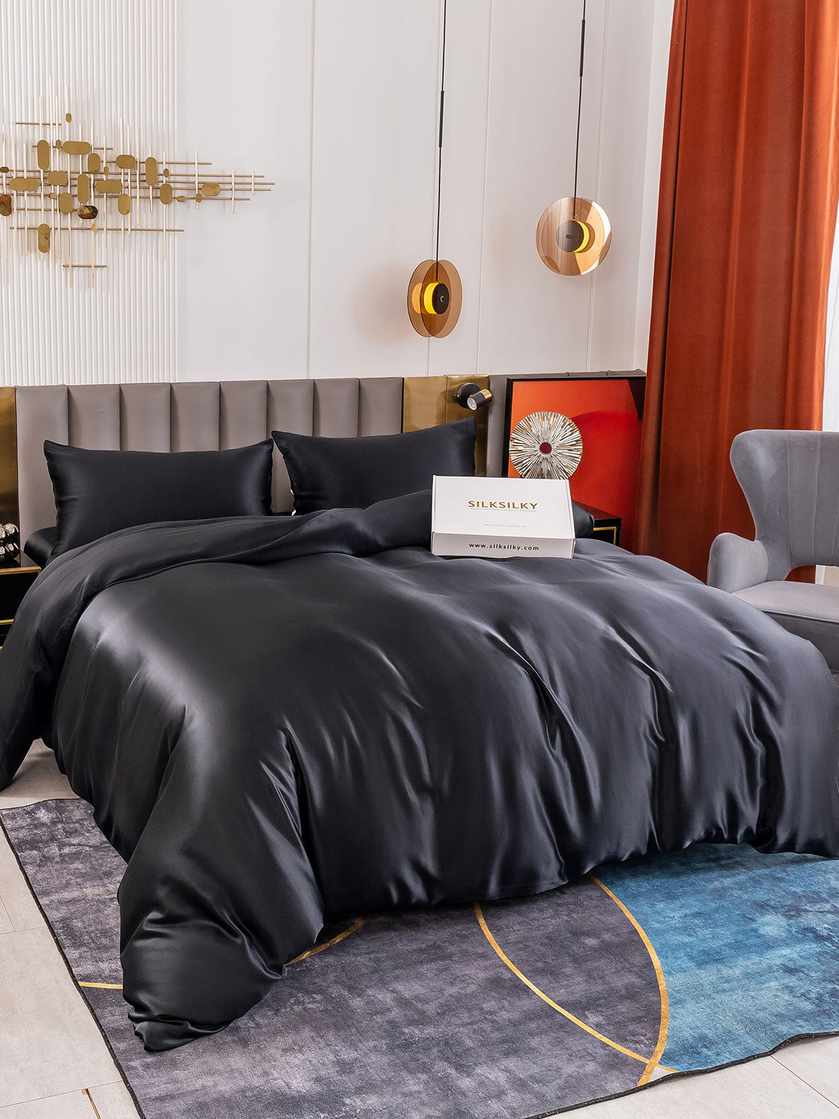 [Black] SilkSilky-AU 19Momme Pure Silk Bedding Set 001