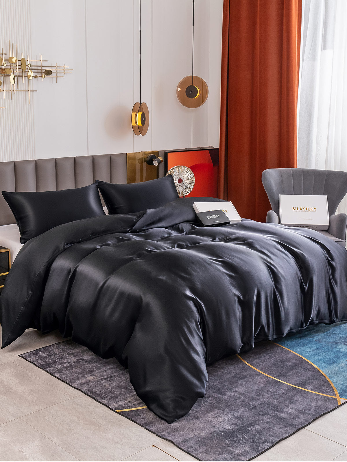 [Black] SilkSilky-AU 19Momme Pure Silk Bedding Set 001