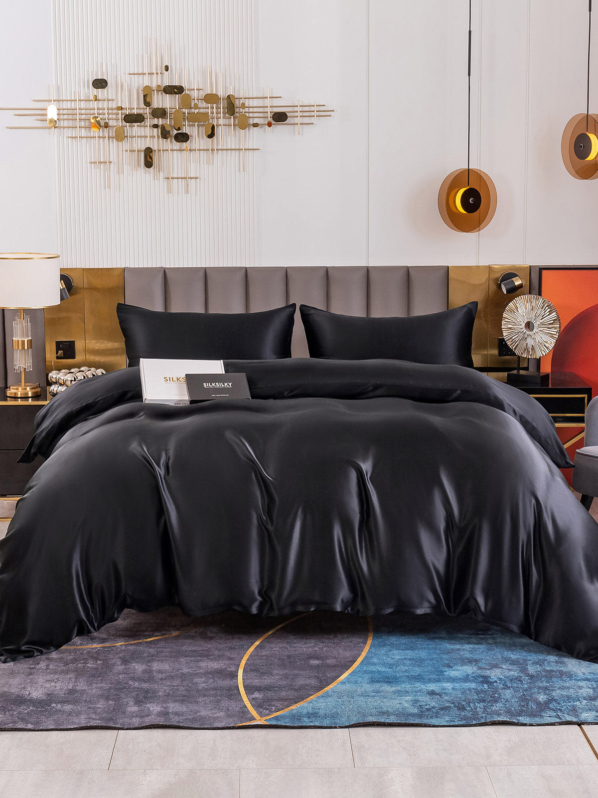 [Black] SilkSilky-AU 19Momme Pure Silk Bedding Set 002