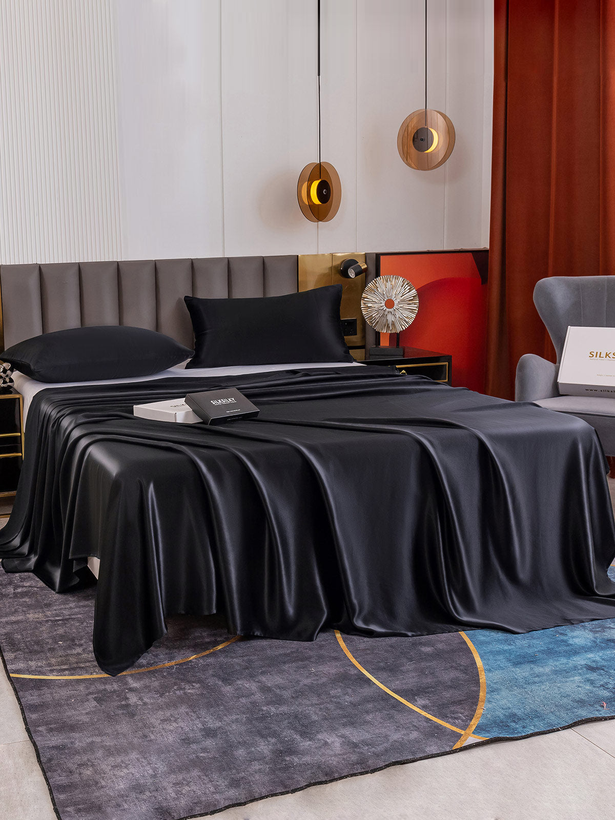 [Black] SilkSilky-AU 19Momme Pure Silk Bedding Set 003