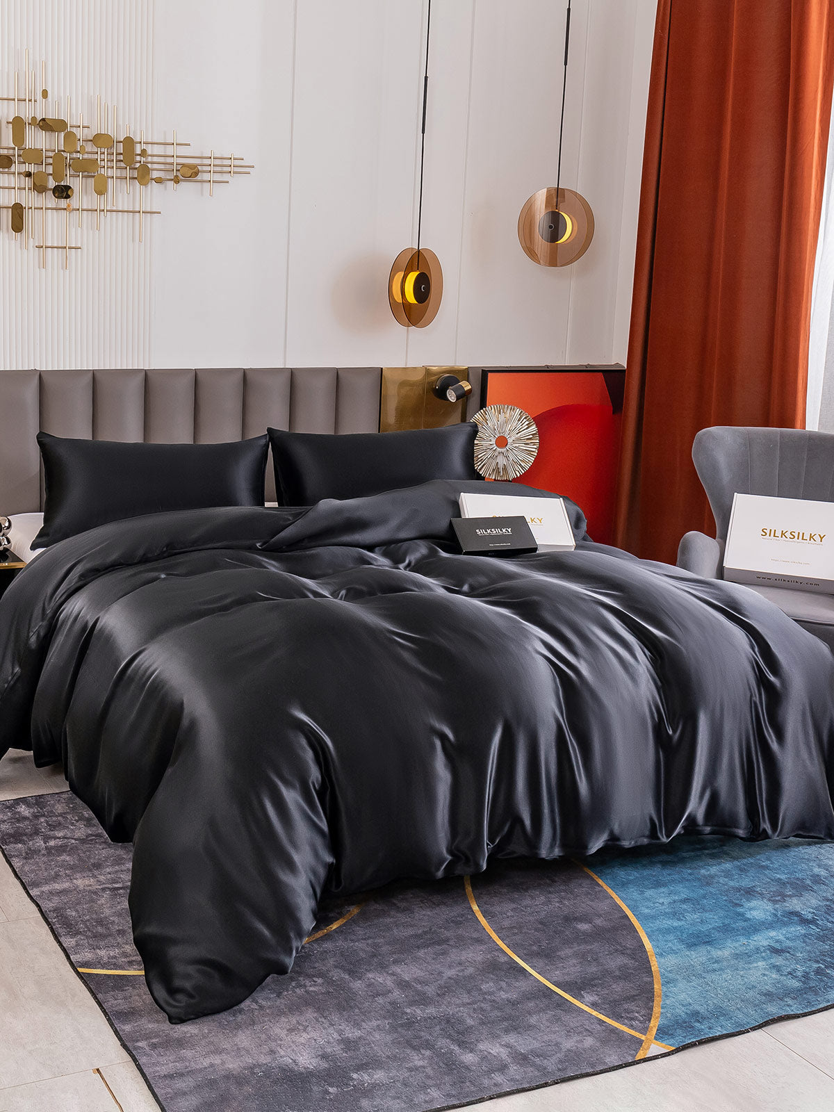 [Black] SilkSilky-AU 19Momme Pure Silk Bedding Set 003