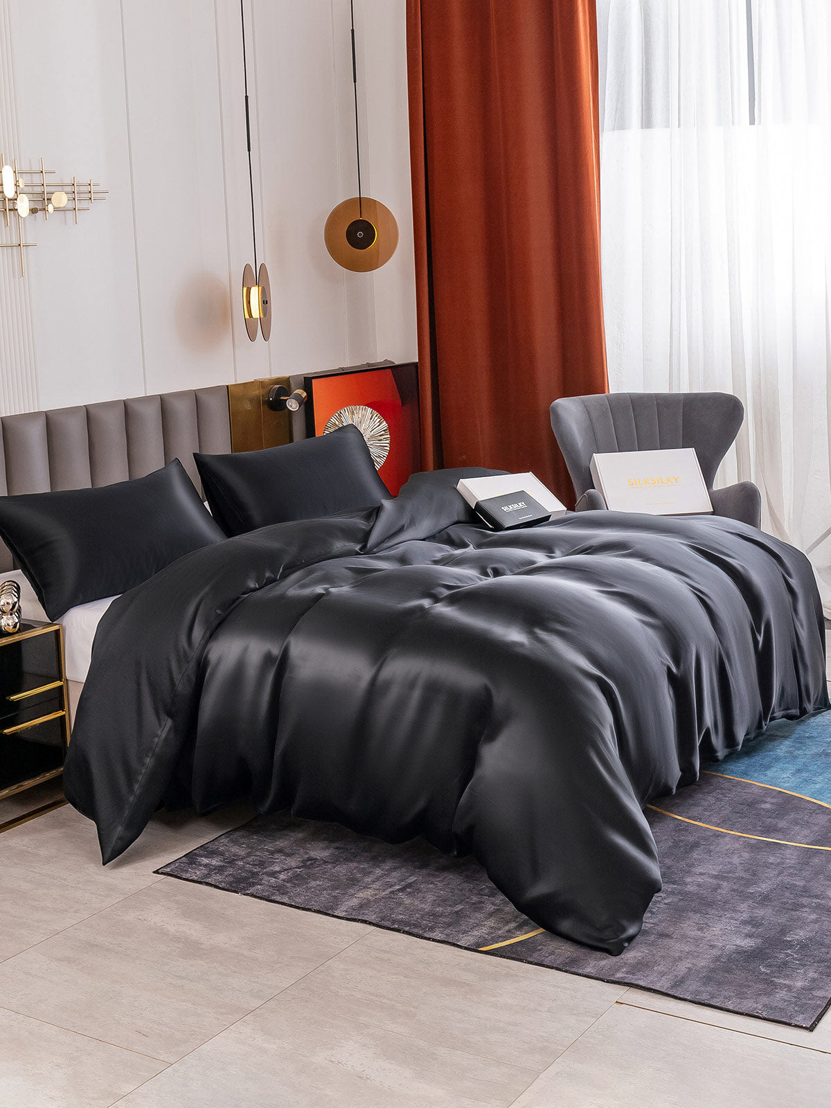 [Black] SilkSilky-AU 19Momme Pure Silk Bedding Set 004
