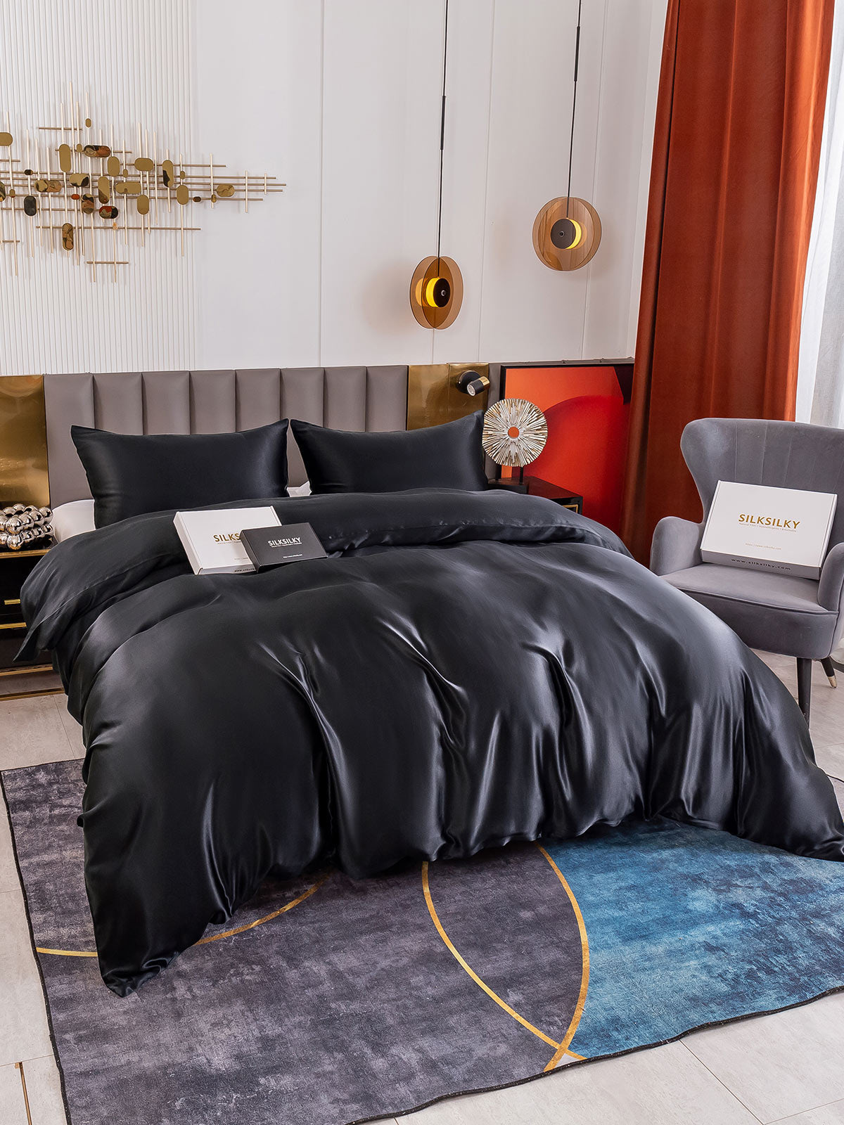 [Black] SilkSilky-AU 19Momme Pure Silk Bedding Set 005
