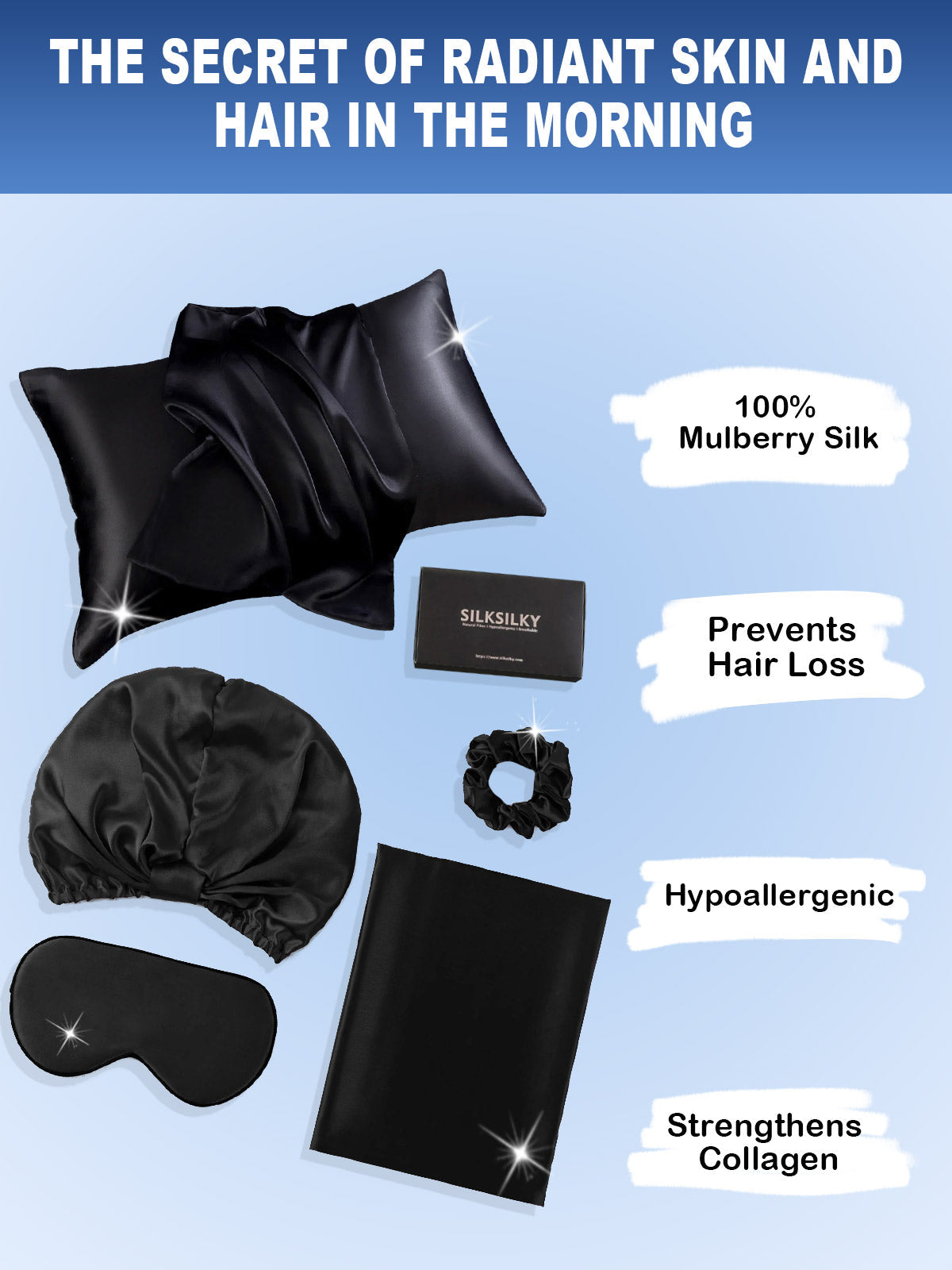 [Black] SilkSilky-AU 19Momme Pure Silk Pillowcase Set 002