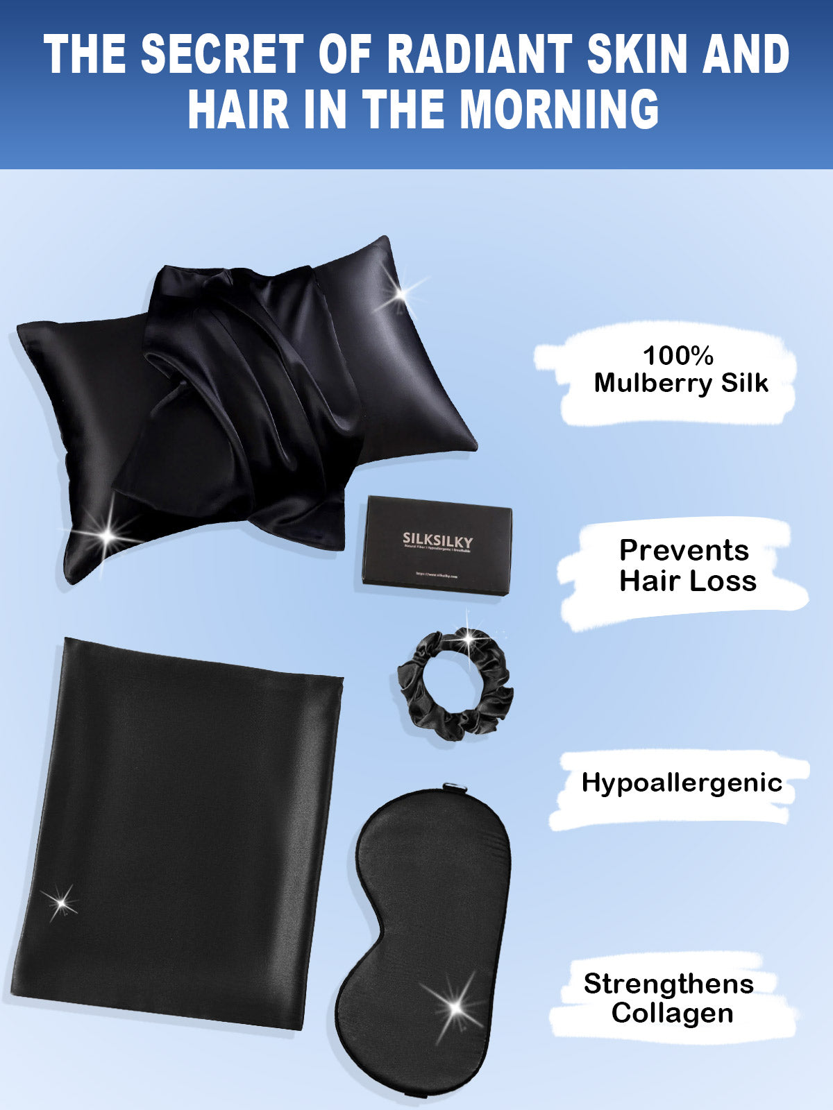 [Black] SilkSilky-AU 19Momme Pure Silk Pillowcase Set 002