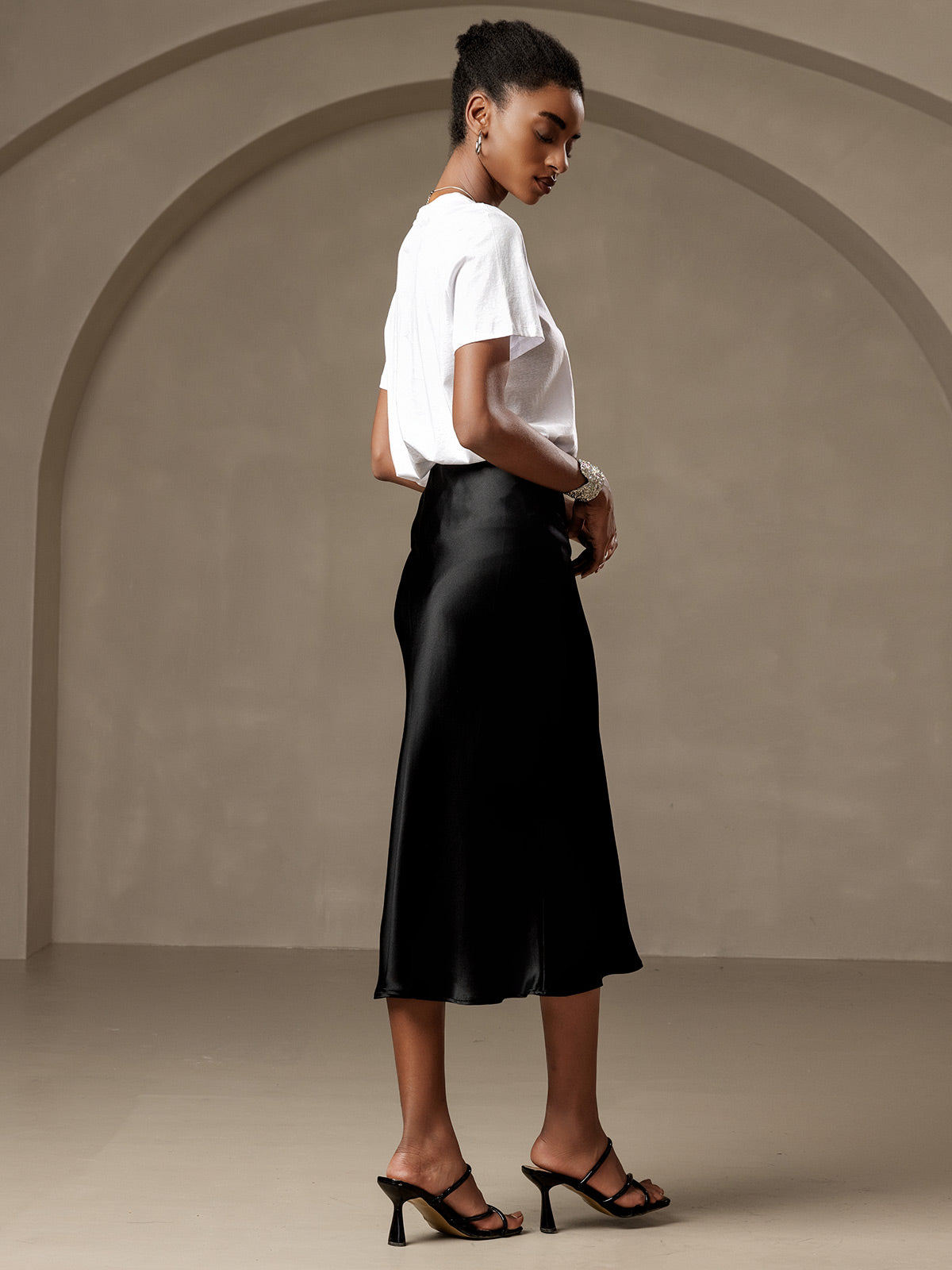 [Black] SilkSilky-AU 19Momme Pure Silk Skirt 002