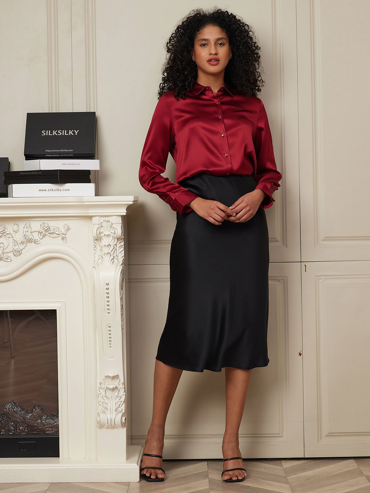 [Black] SilkSilky-AU 19Momme Pure Silk Skirt 003