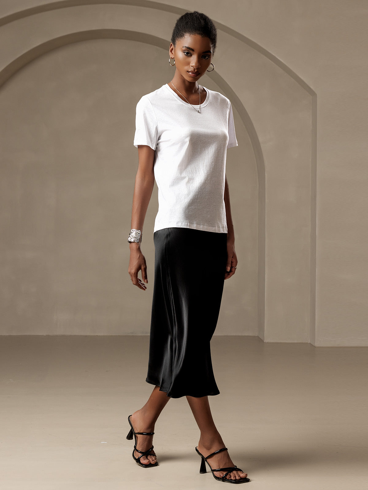 [Black] SilkSilky-AU 19Momme Pure Silk Skirt 003