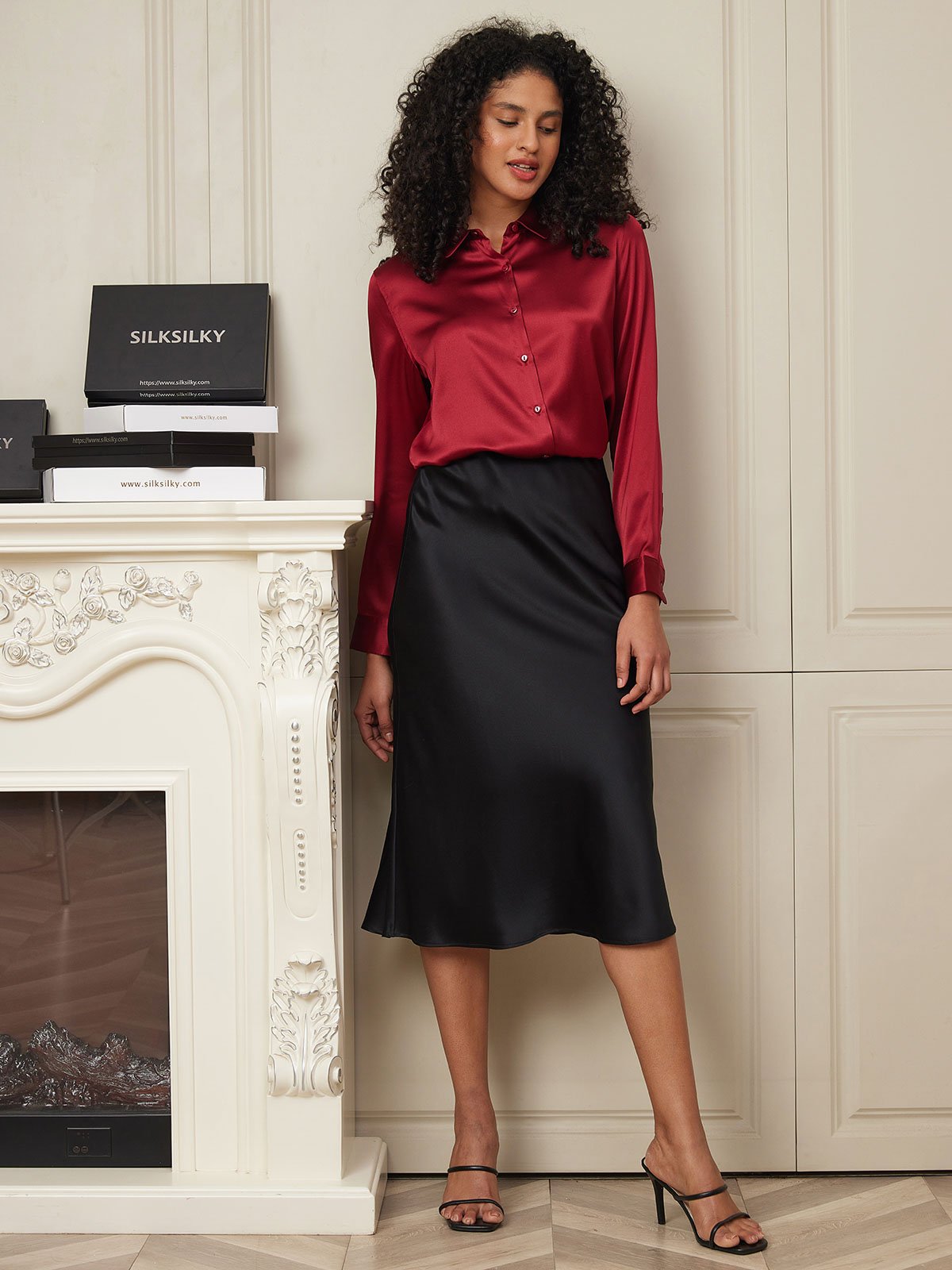 [Black] SilkSilky-AU 19Momme Pure Silk Skirt 004