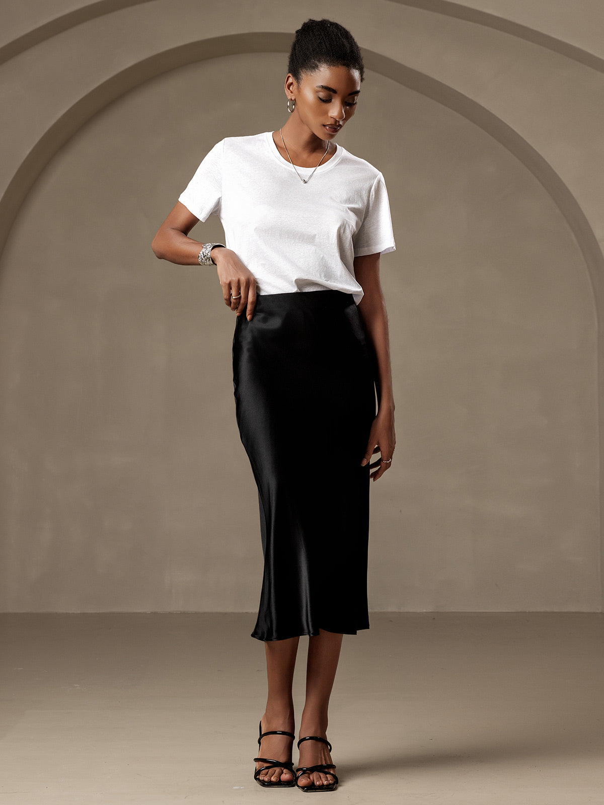 [Black] SilkSilky-AU 19Momme Pure Silk Skirt 004