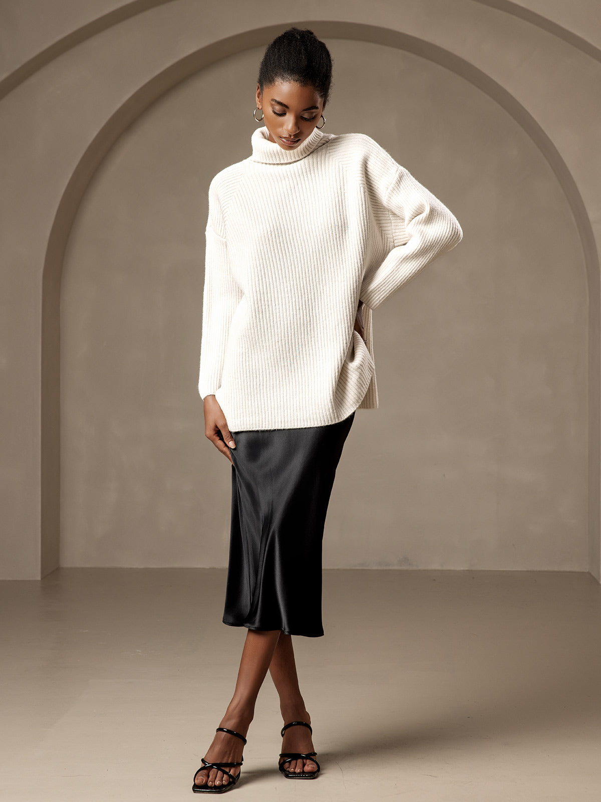 [Black] SilkSilky-AU 19Momme Pure Silk Skirt 006