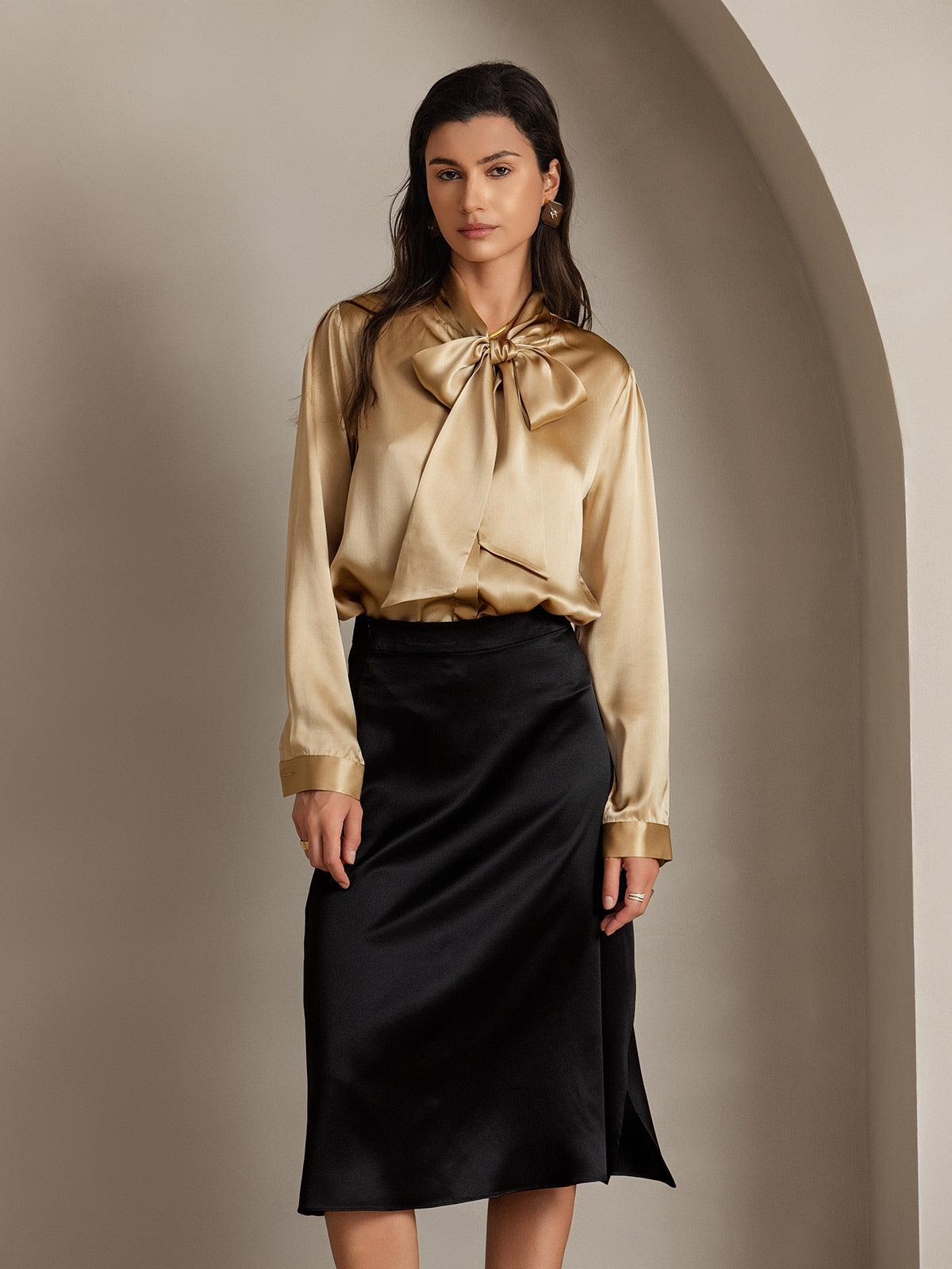 [Black] SilkSilky-AU 19Momme Silk Skirt 001