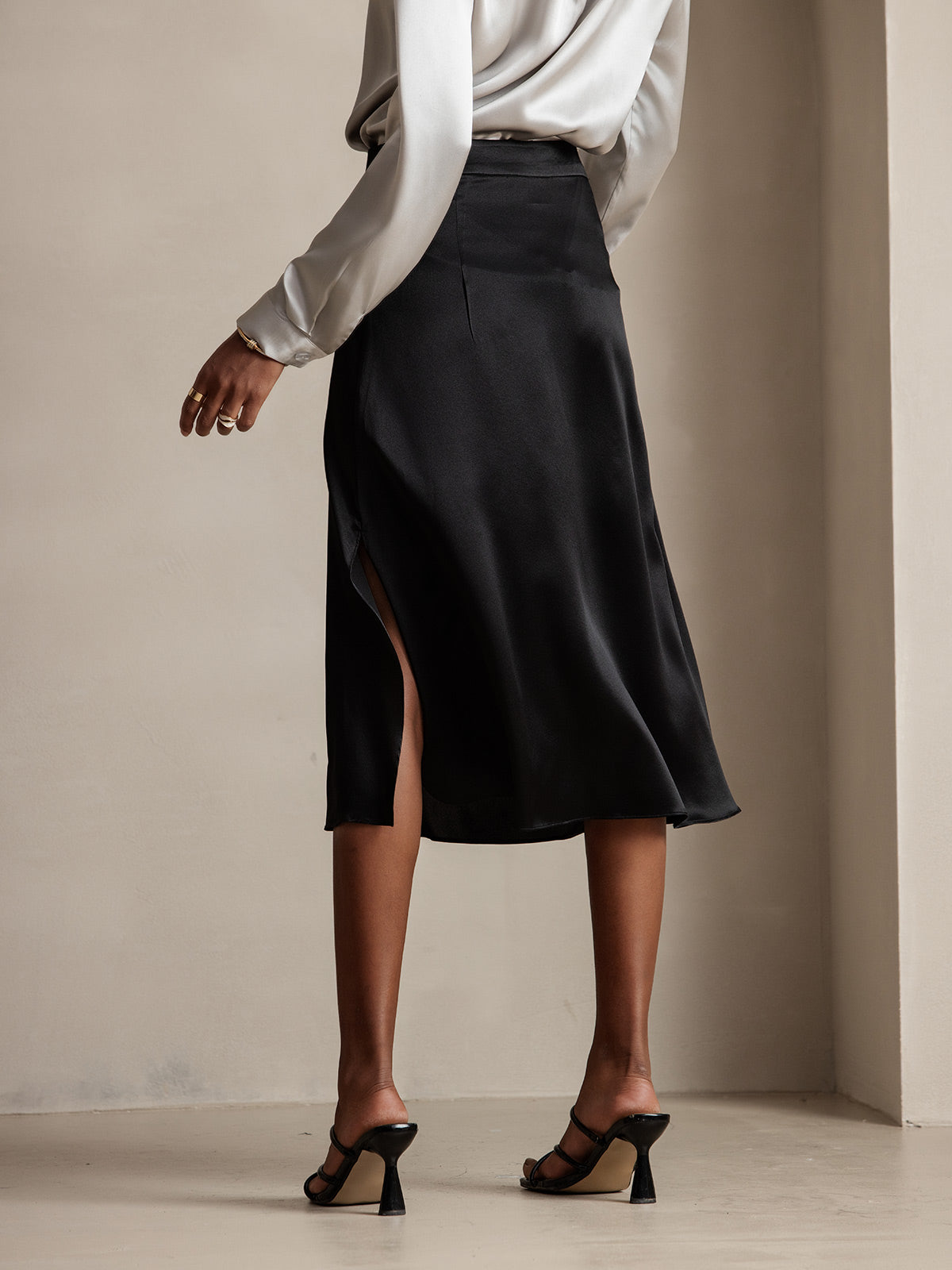 [Black] SilkSilky-AU 19Momme Silk Skirt 002