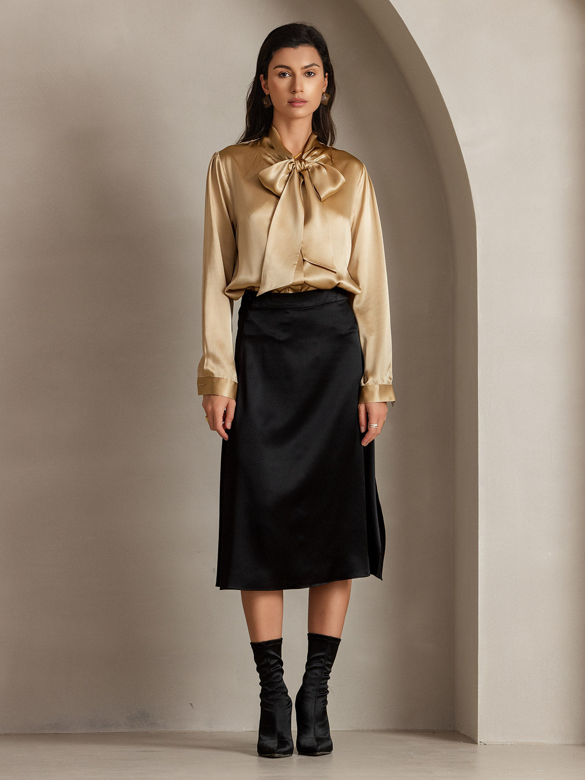 [Black] SilkSilky-AU 19Momme Silk Skirt 003