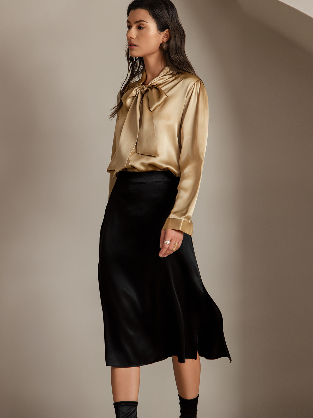 [Black] SilkSilky-AU 19Momme Silk Skirt 004