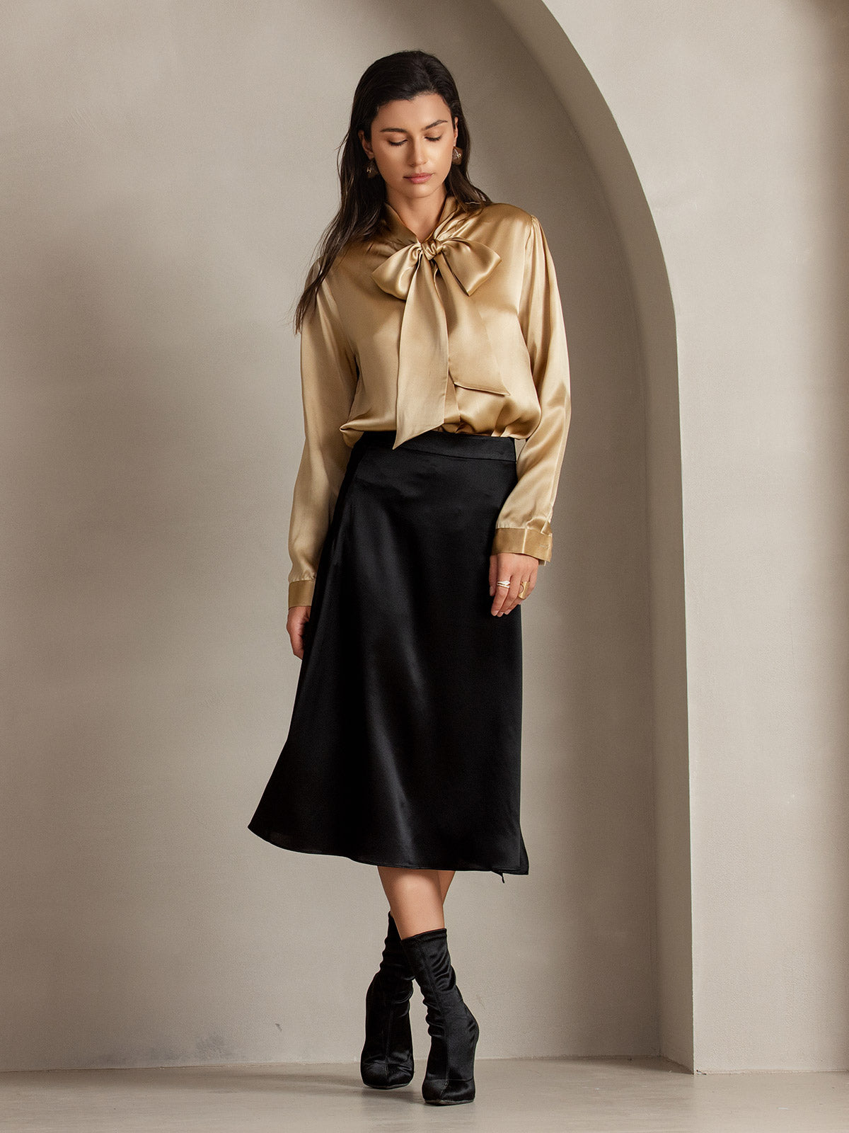 [Black] SilkSilky-AU 19Momme Silk Skirt 005