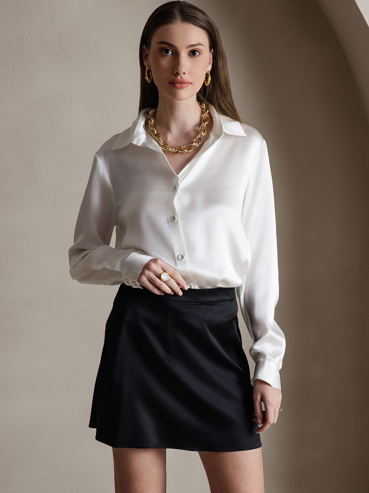 [Black] SilkSilky-AU 19Momme Silk Skirt 005