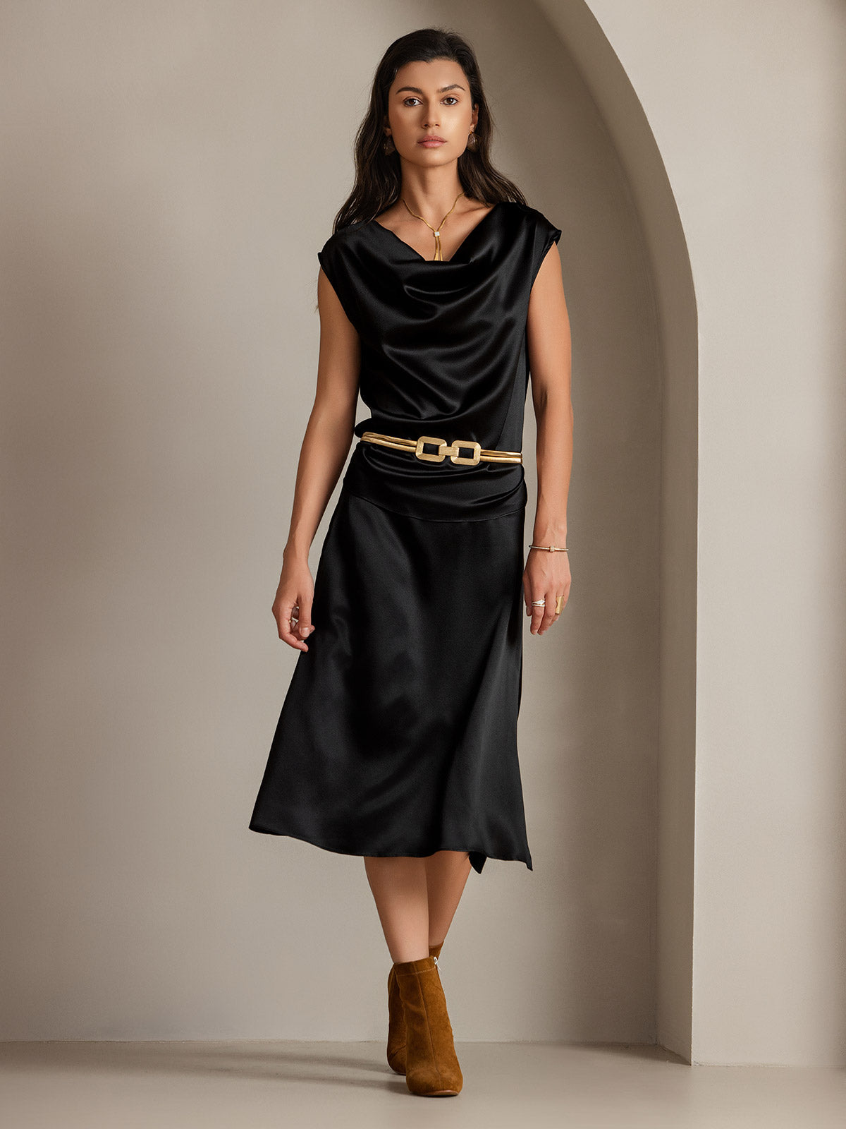 [Black] SilkSilky-AU 19Momme Silk Skirt 006