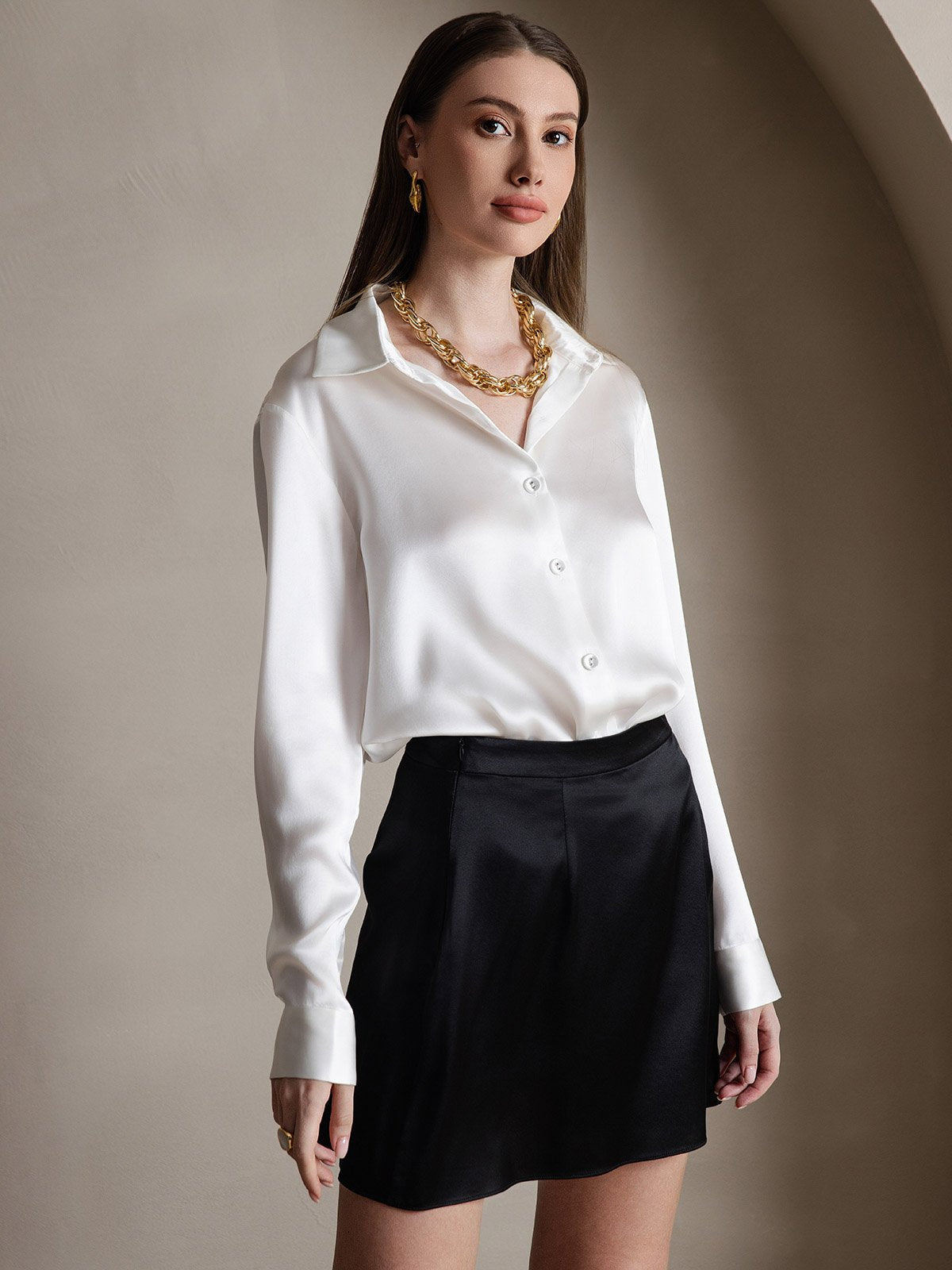 [Black] SilkSilky-AU 19Momme Silk Skirt 006
