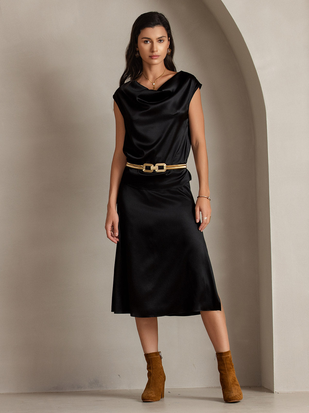 [Black] SilkSilky-AU 19Momme Silk Skirt 007