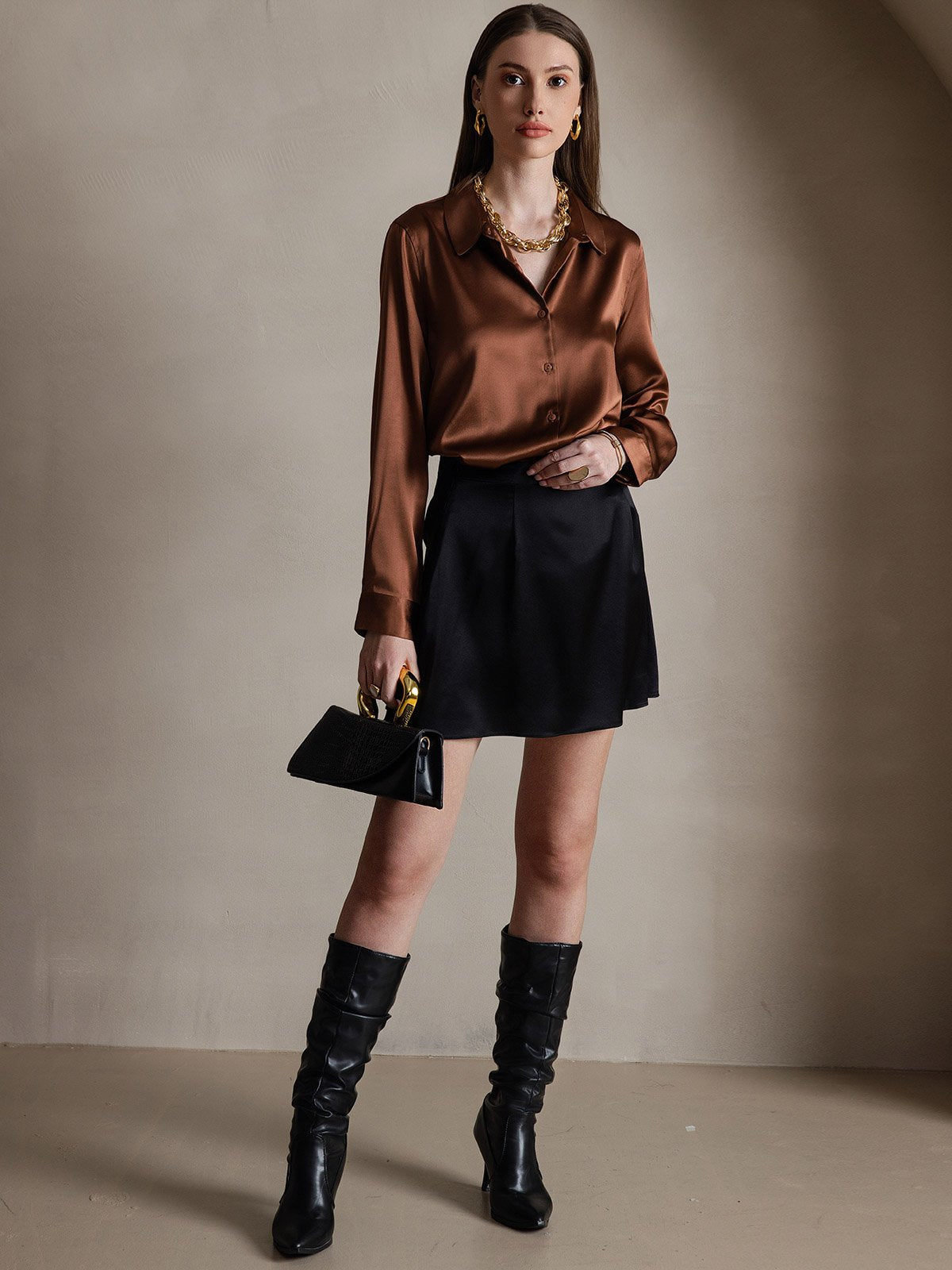 [Black] SilkSilky-AU 19Momme Silk Skirt 008