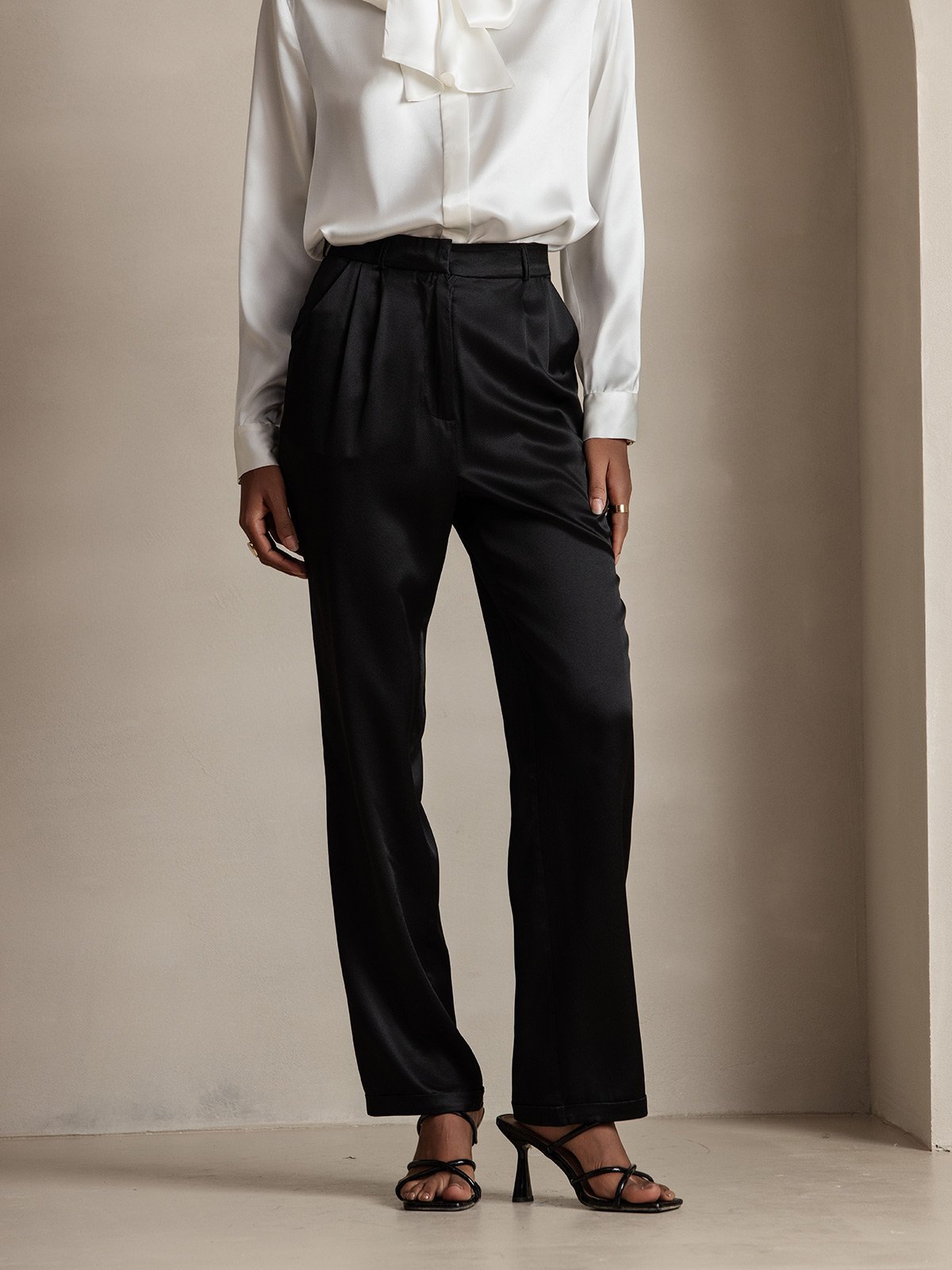 [Black] SilkSilky-AU 19Momme Silk Womens Pants 001