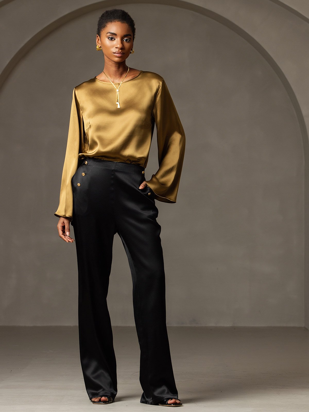 [Black] SilkSilky-AU 19Momme Silk Womens Pants 001