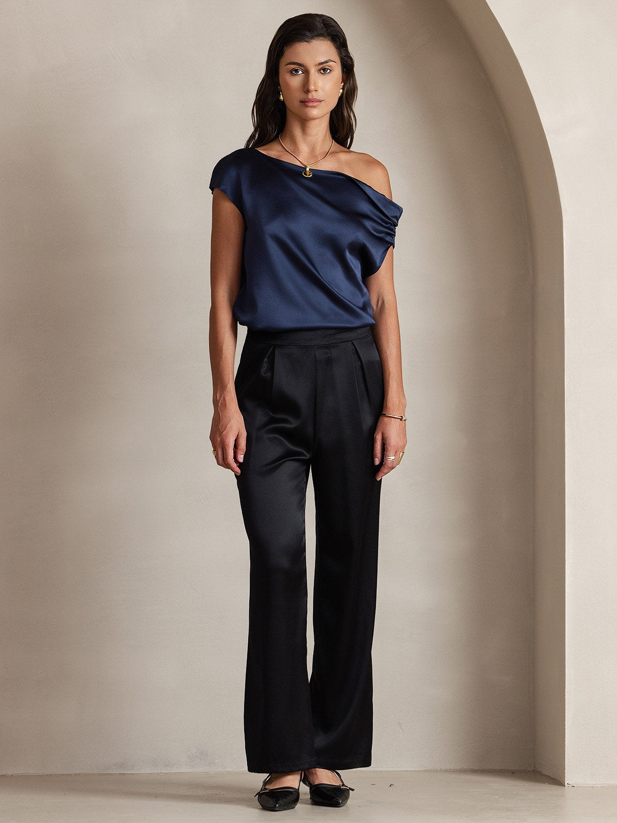 [Black] SilkSilky-AU 19Momme Silk Womens Pants 001