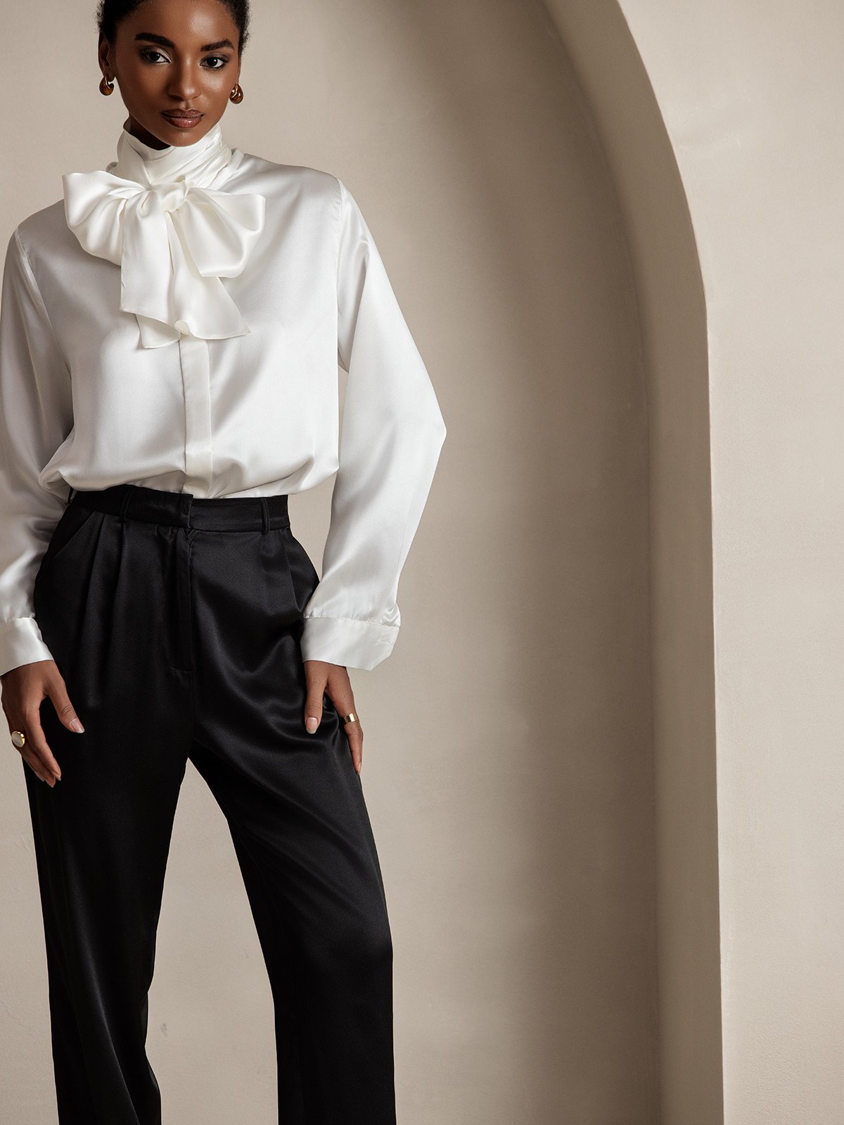 [Black] SilkSilky-AU 19Momme Silk Womens Pants 003