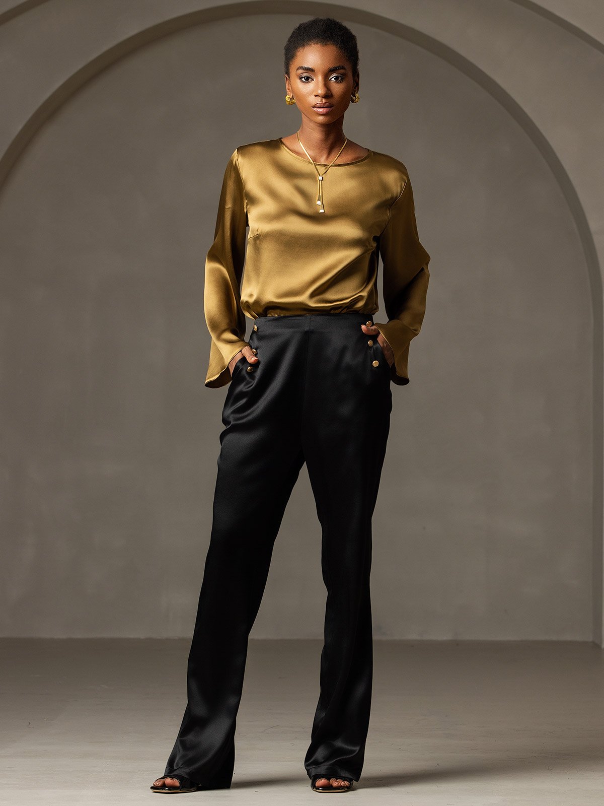 [Black] SilkSilky-AU 19Momme Silk Womens Pants 003