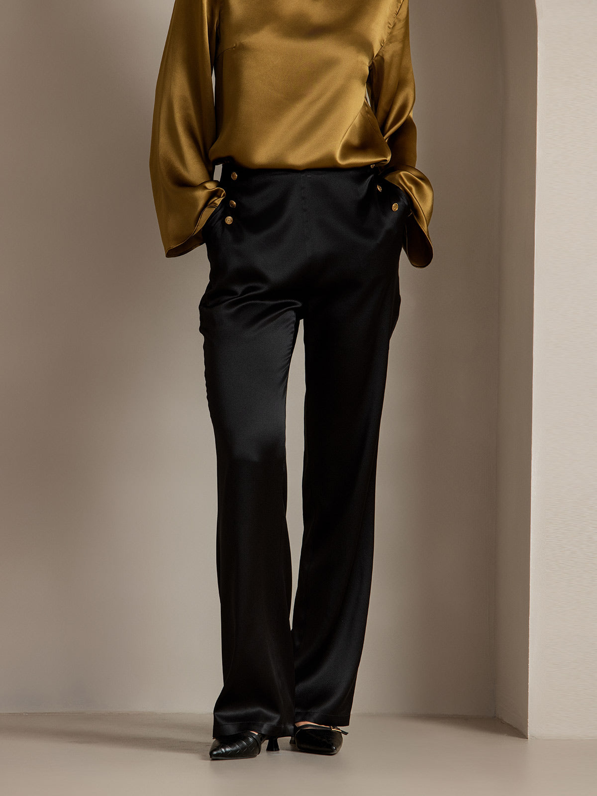 [Black] SilkSilky-AU 19Momme Silk Womens Pants 004