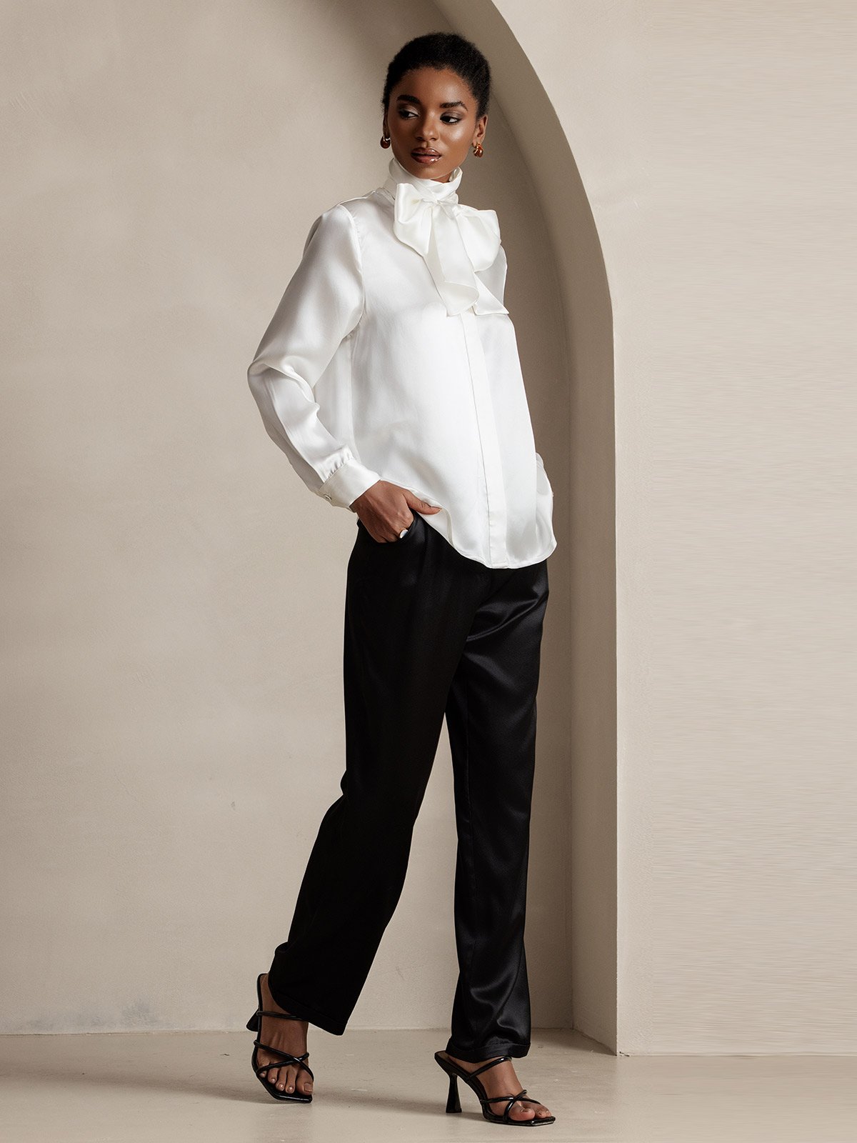 [Black] SilkSilky-AU 19Momme Silk Womens Pants 006