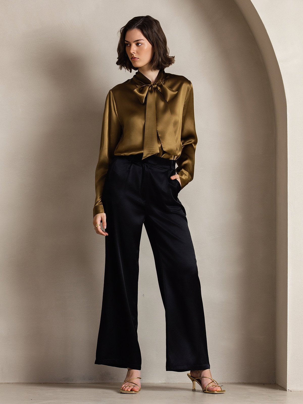 [Black] SilkSilky-AU 19Momme Silk Womens Pants 006