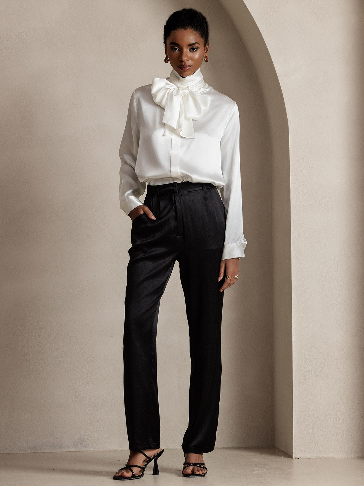 [Black] SilkSilky-AU 19Momme Silk Womens Pants 007