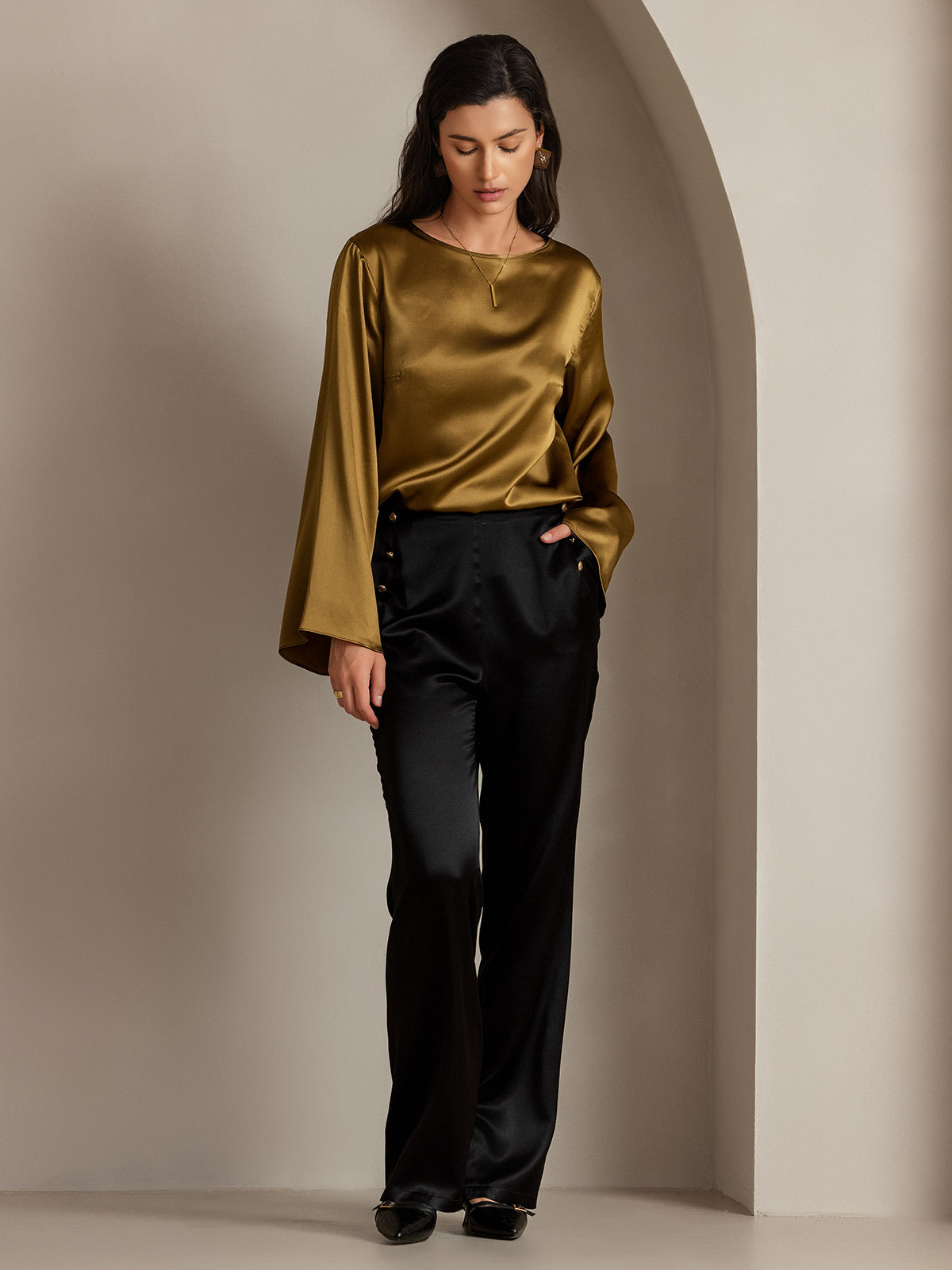 [Black] SilkSilky-AU 19Momme Silk Womens Pants 007