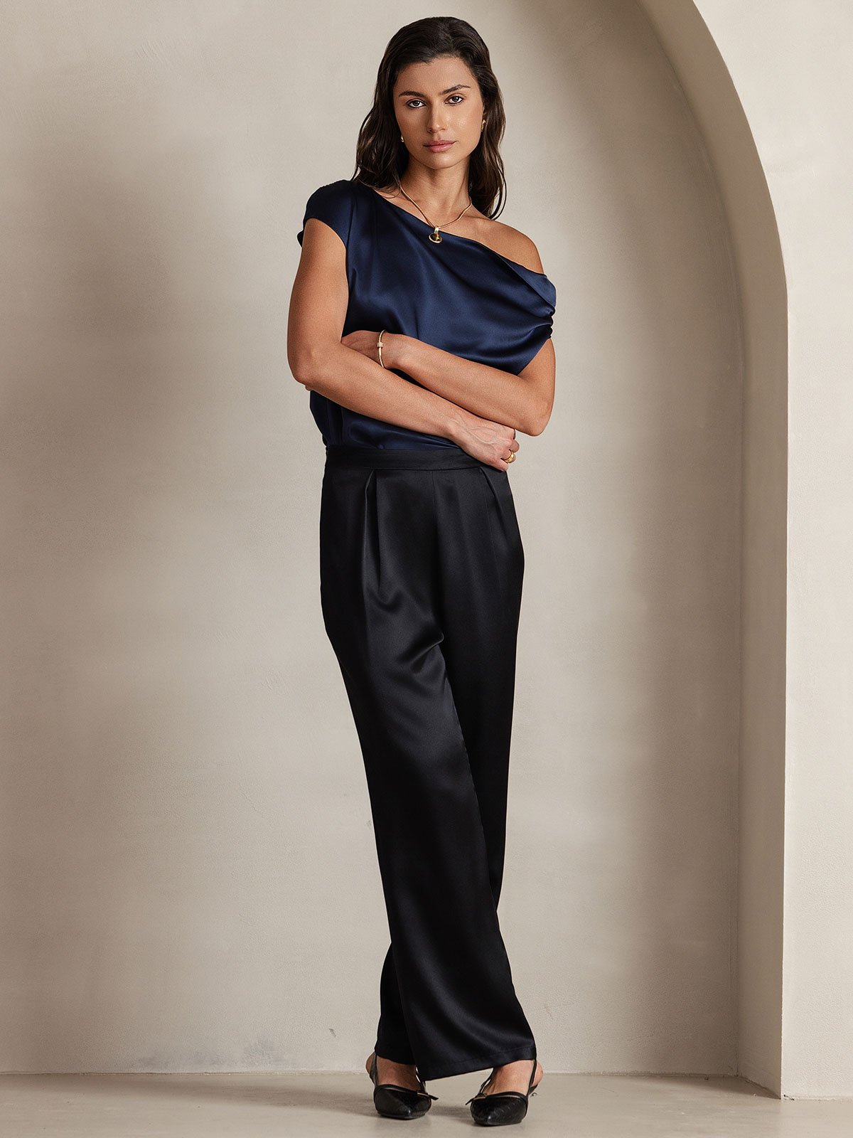 [Black] SilkSilky-AU 19Momme Silk Womens Pants 007