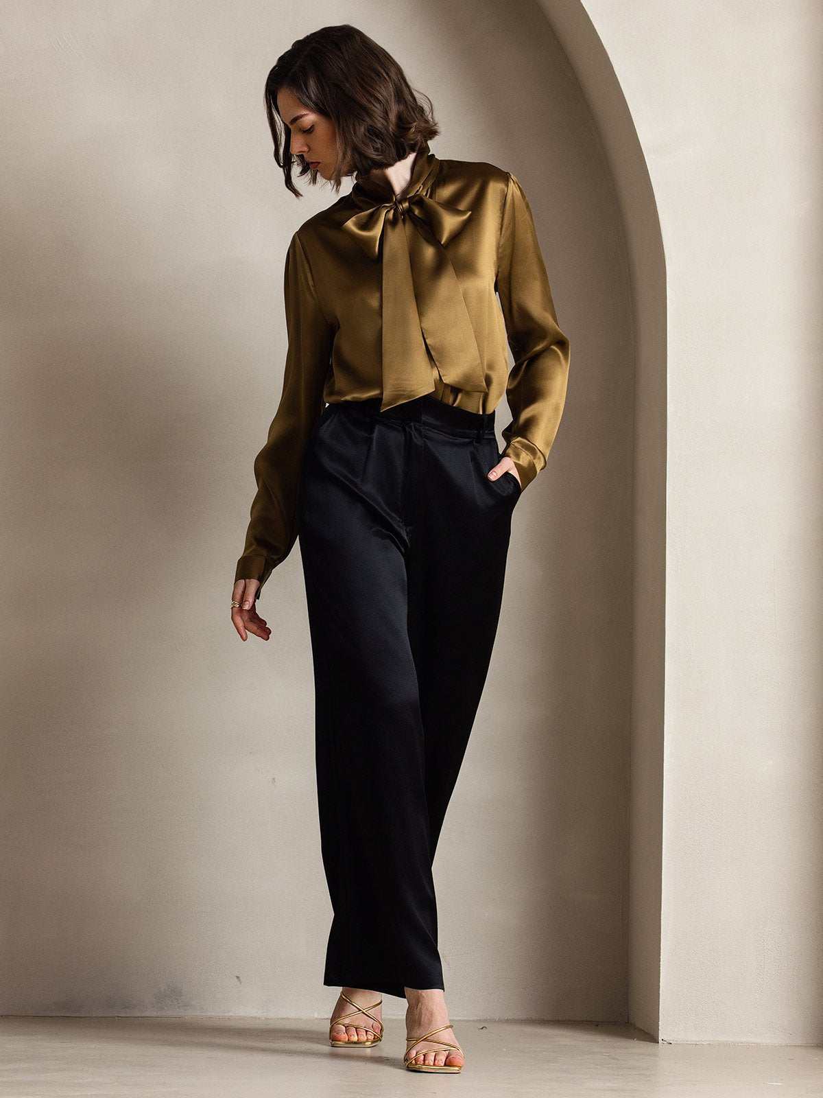 [Black] SilkSilky-AU 19Momme Silk Womens Pants 007