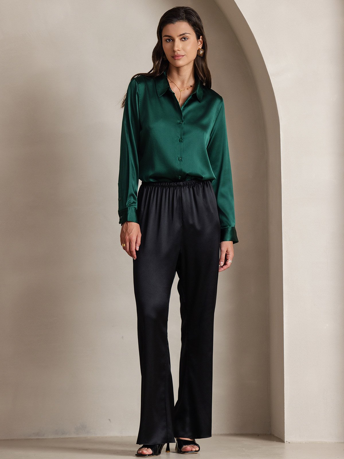 [Black] SilkSilky-AU 19Momme Silk Womens Pants 007