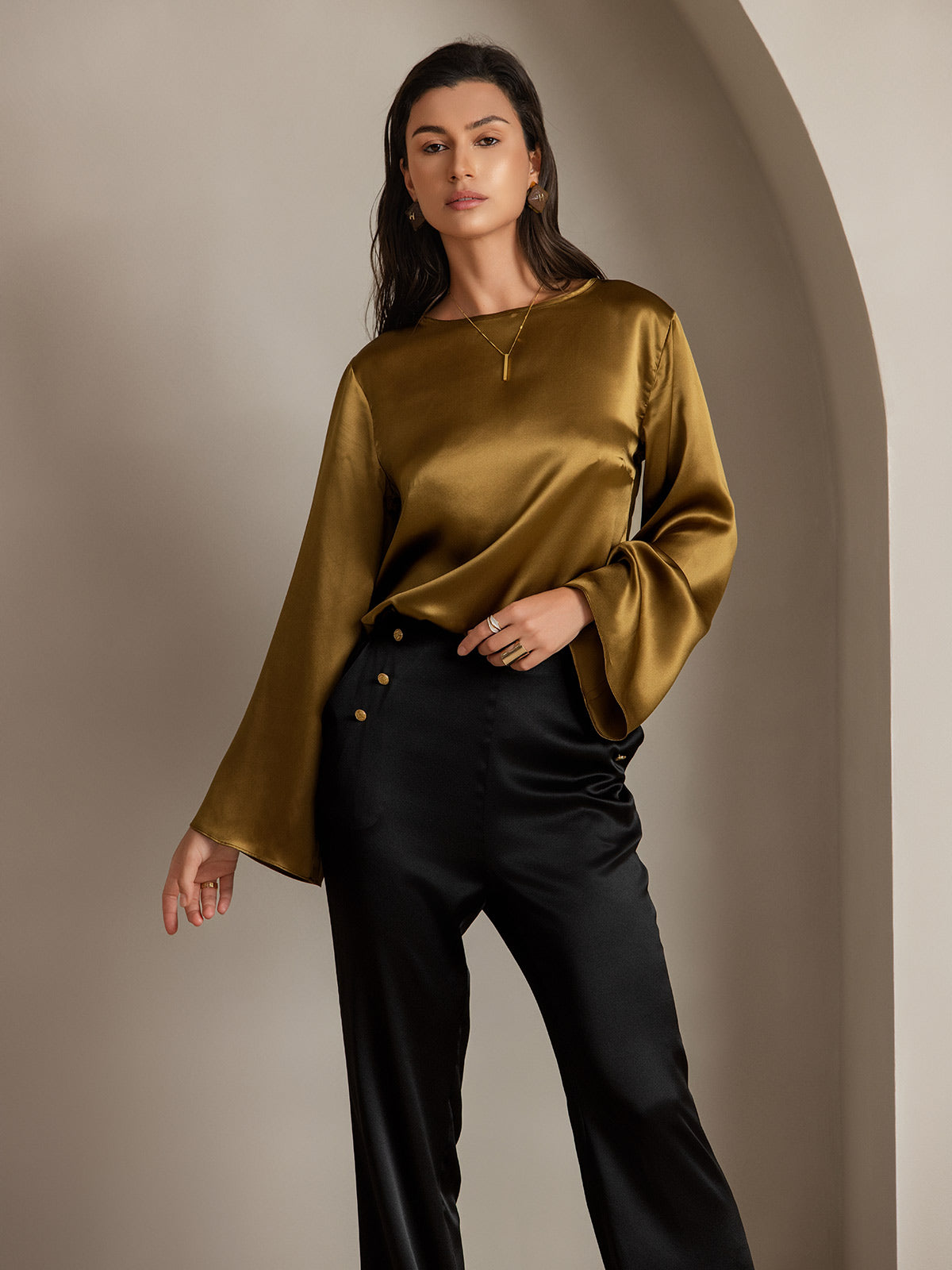 [Black] SilkSilky-AU 19Momme Silk Womens Pants 008