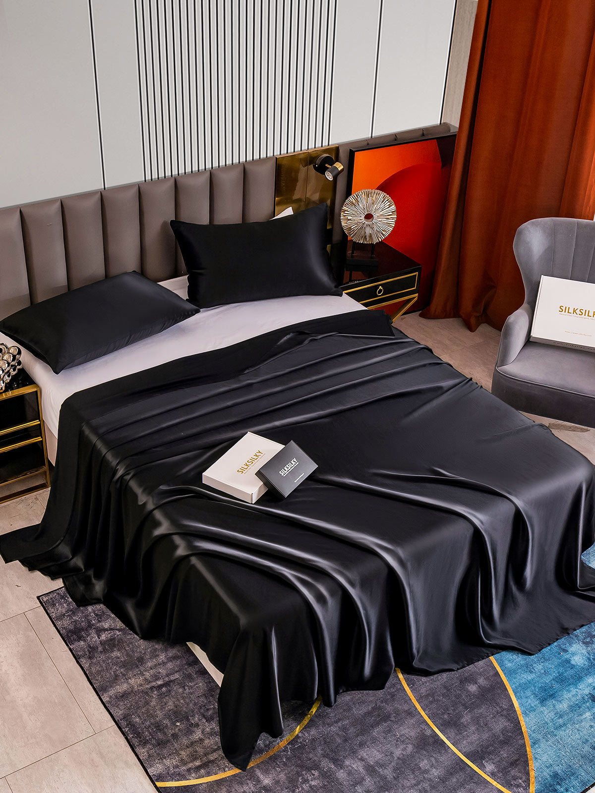 [Black] SilkSilky-AU 22Momme Pure Silk Bedding Set 002